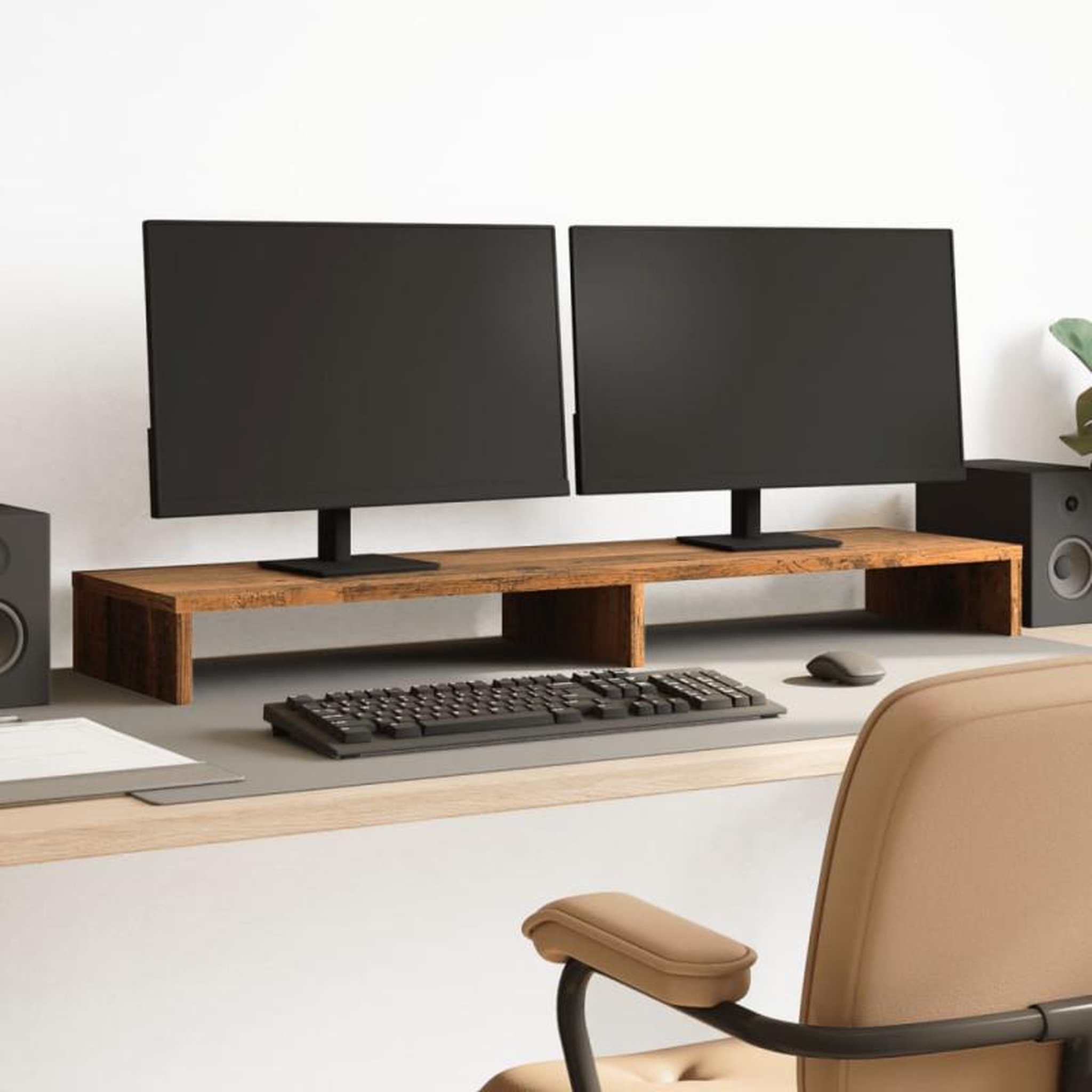 Voir la diapositive 1 : VIDAXL Support de moniteur vieux bois 100x27x10 cm bois d ingénierie