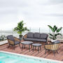 Voir la diapositive 2 : OUTSUNNY Salon de jardin 5 places 5 pièces style colonial tables gigognes coussins grand confort inclus résine tressée aspect rotin