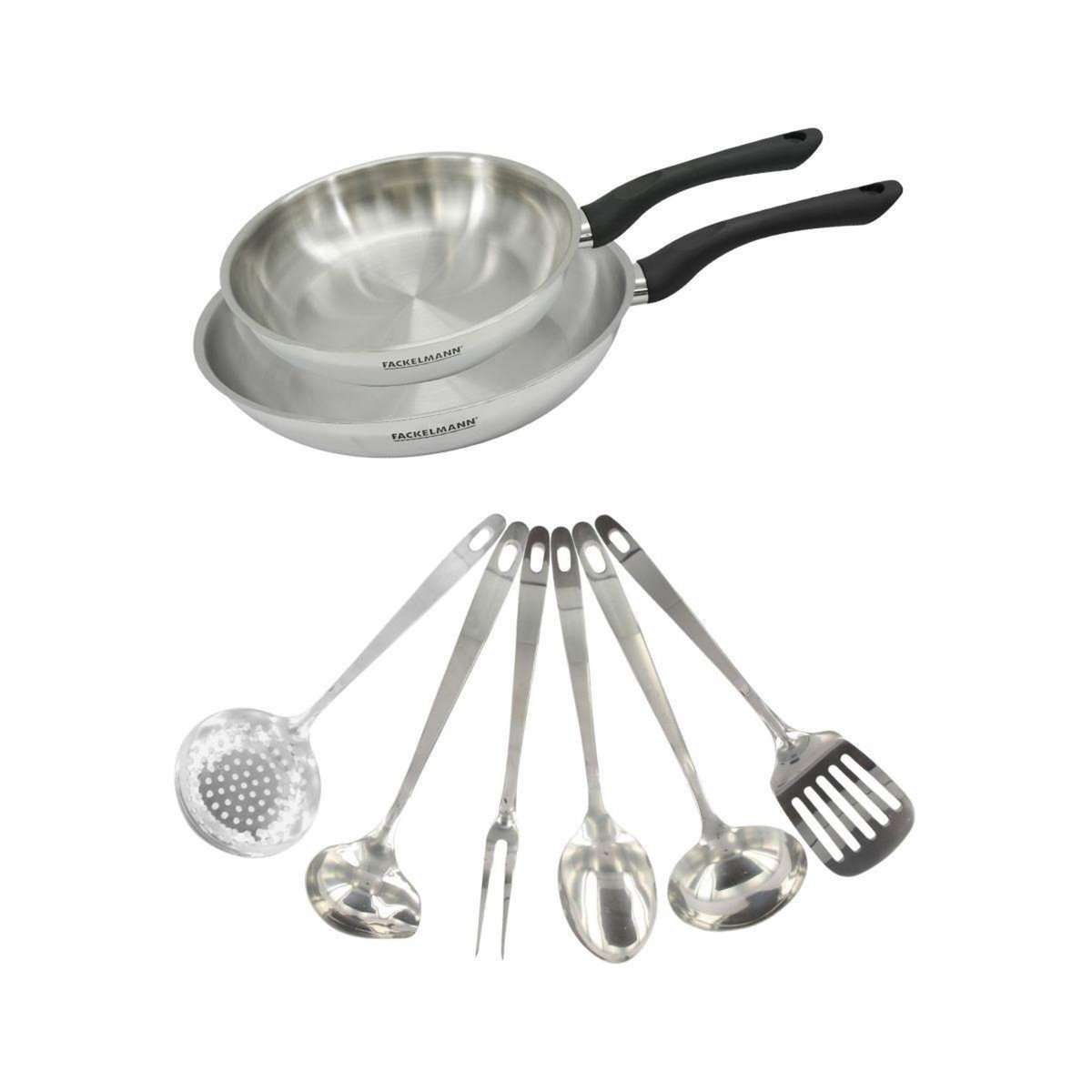 Fackelmann Set 2 poêles 24 et 28 cm en inox et 6 ustensiles inox Fackelmann Geneva