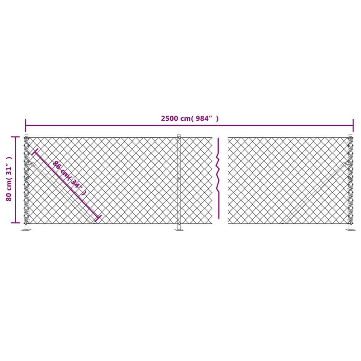 VIDAXL Cloture a mailles losangees avec bride anthracite 0,8x25 m