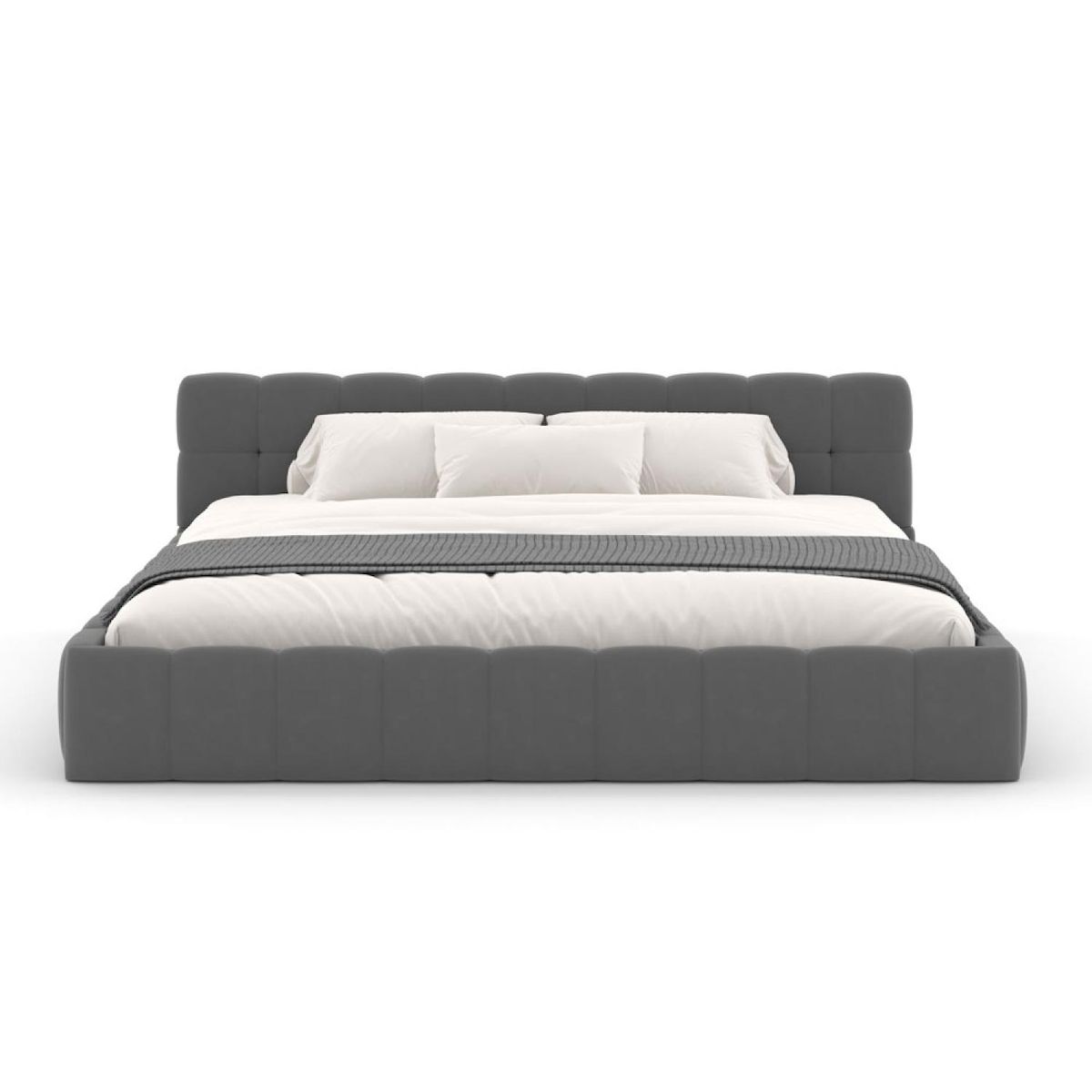 CONCEPT USINE Lit nuage 140x190cm en velours gris KANSAS