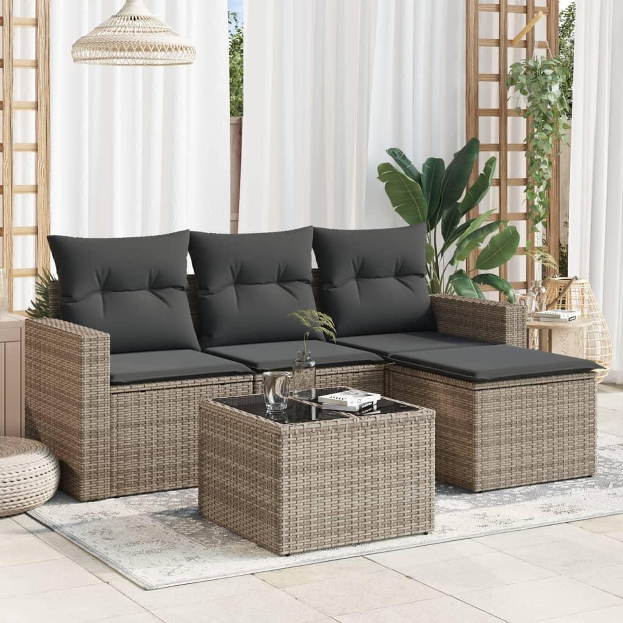 VIDAXL Salon de jardin 5 pcs avec coussins gris resine tressee