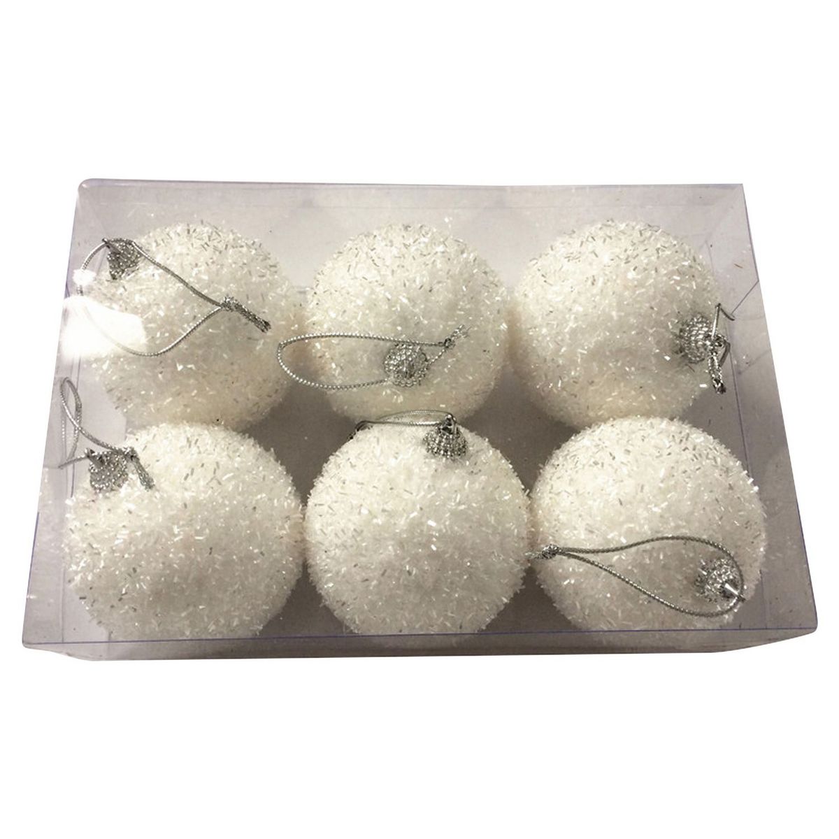 ACTUEL Lot de 6 boules neige blanc d8 cm