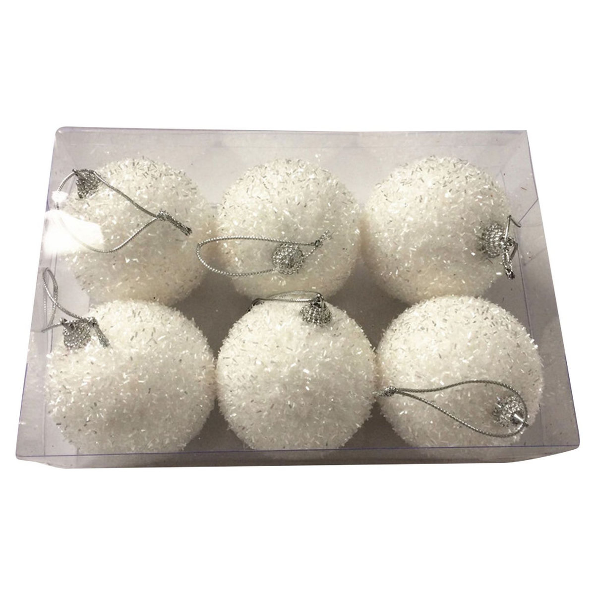 ACTUEL Lot de 6 boules neige blanc d8 cm