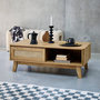 Voir la diapositive 3 : SWEEEK Table basse avec 2 niches. 1 porte coulissante. effet bois et cannage. pieds eucalyptus