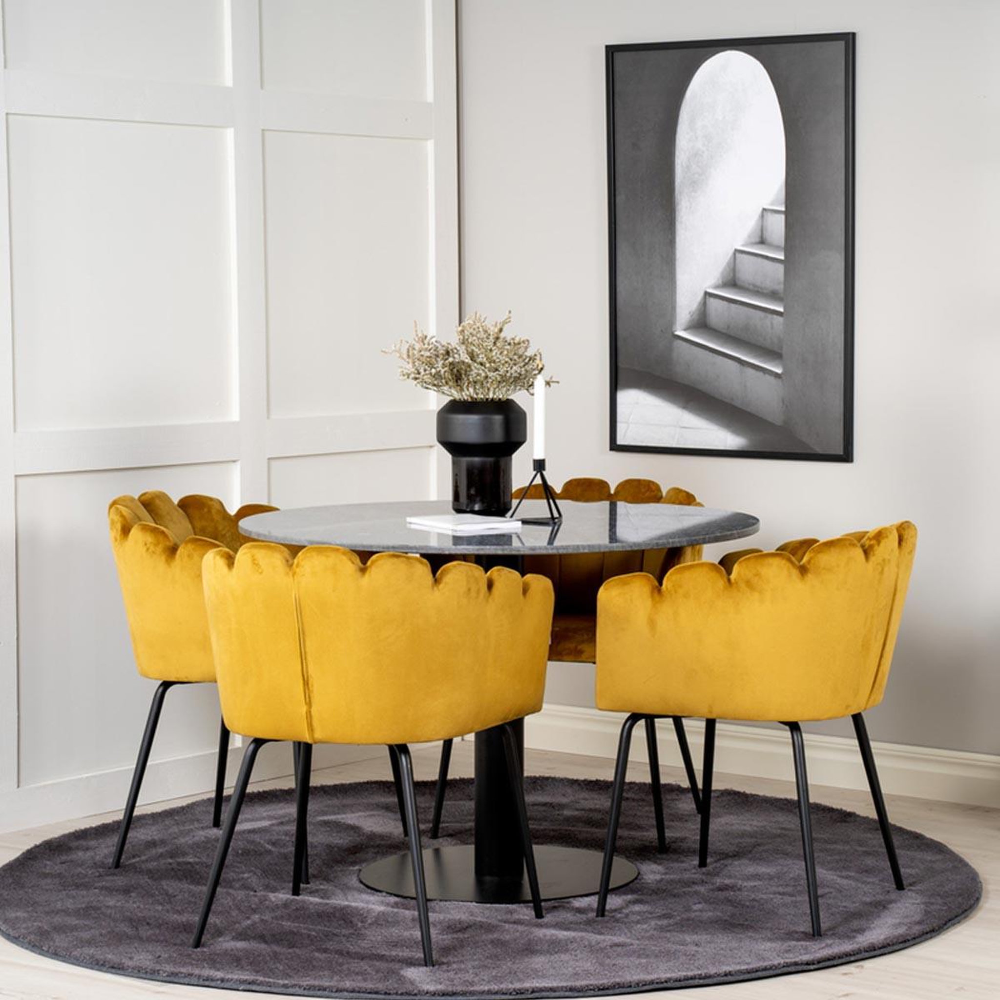 Voir la diapositive 4 : Paris Prix Ensemble Table à Manger & 4 Chaises  Estelle I & Limhamn  106cm Gris Foncé & Jaune