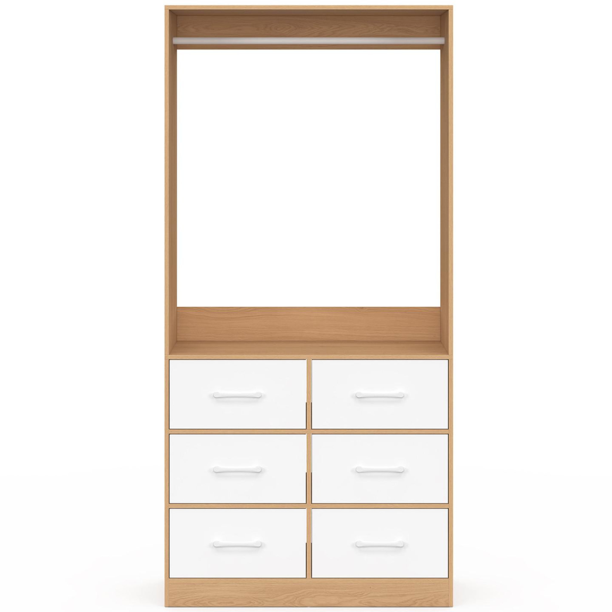 Voir la diapositive 3 : ID MARKET Dressing penderie l. 80 cm uppah avec 6 tiroirs bois façon hêtre et blanc
