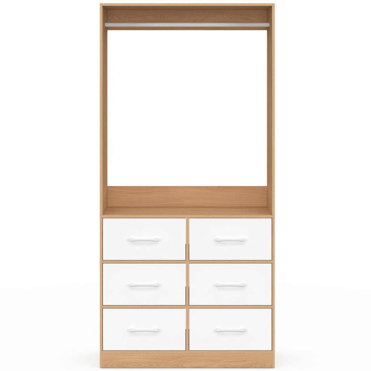 ID MARKET Dressing penderie L. 80 cm UPPAH avec 6 tiroirs bois façon hêtre et blanc