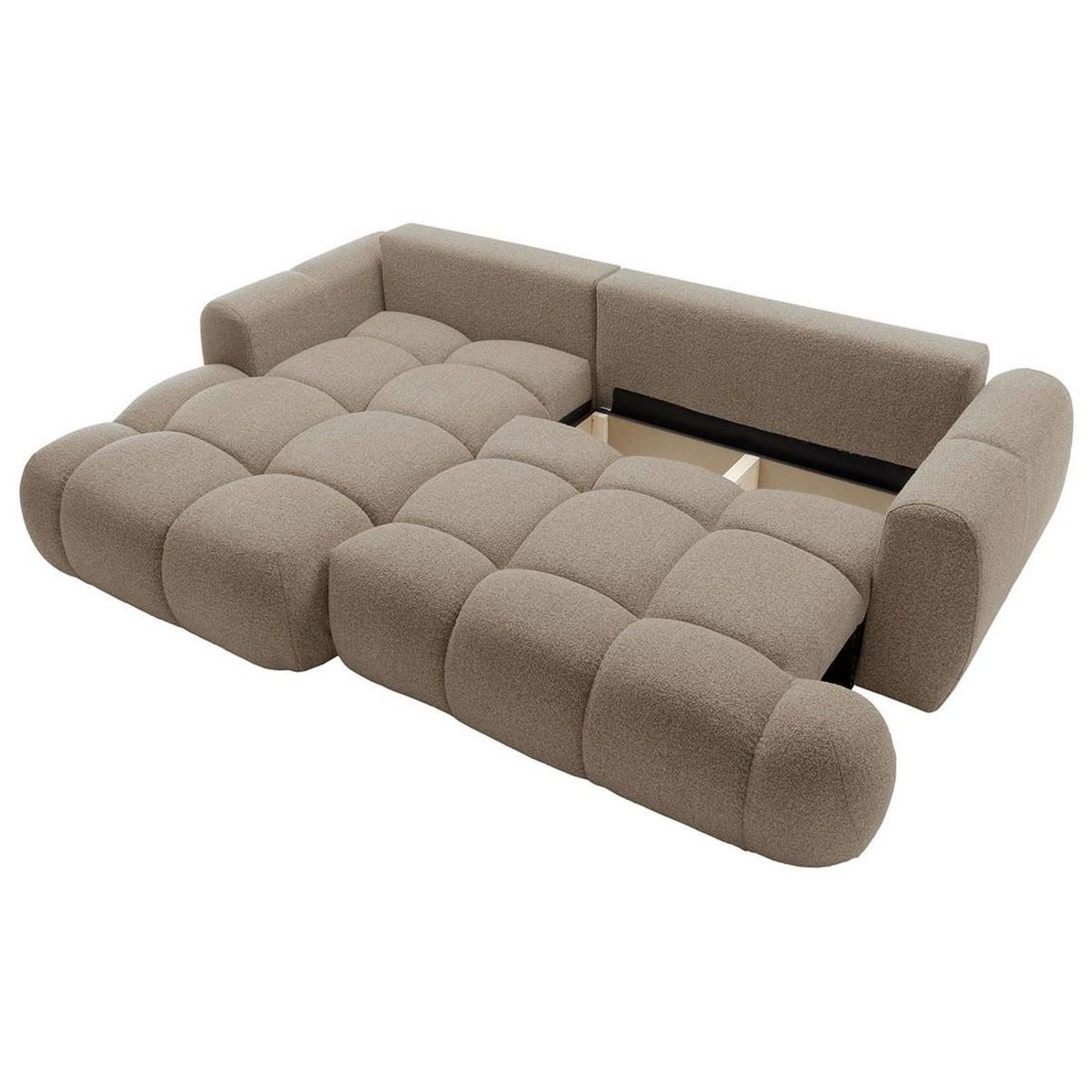 BEST MOBILIER Yulin - canapé d'angle gauche 4 places convertible avec coffre en tissu bouclette