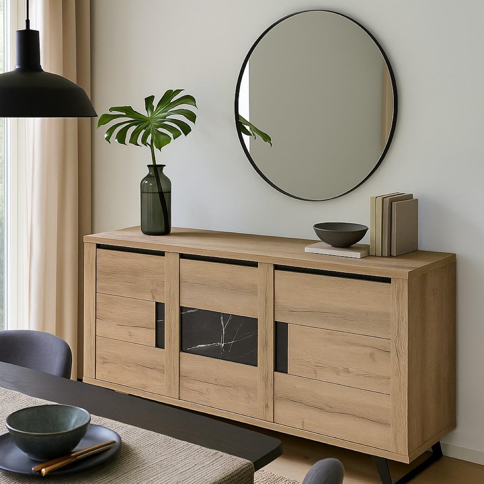 Voir la diapositive 2 : JLC KREATION Buffet contemporain effet bois et céramique 190cm HORACE
