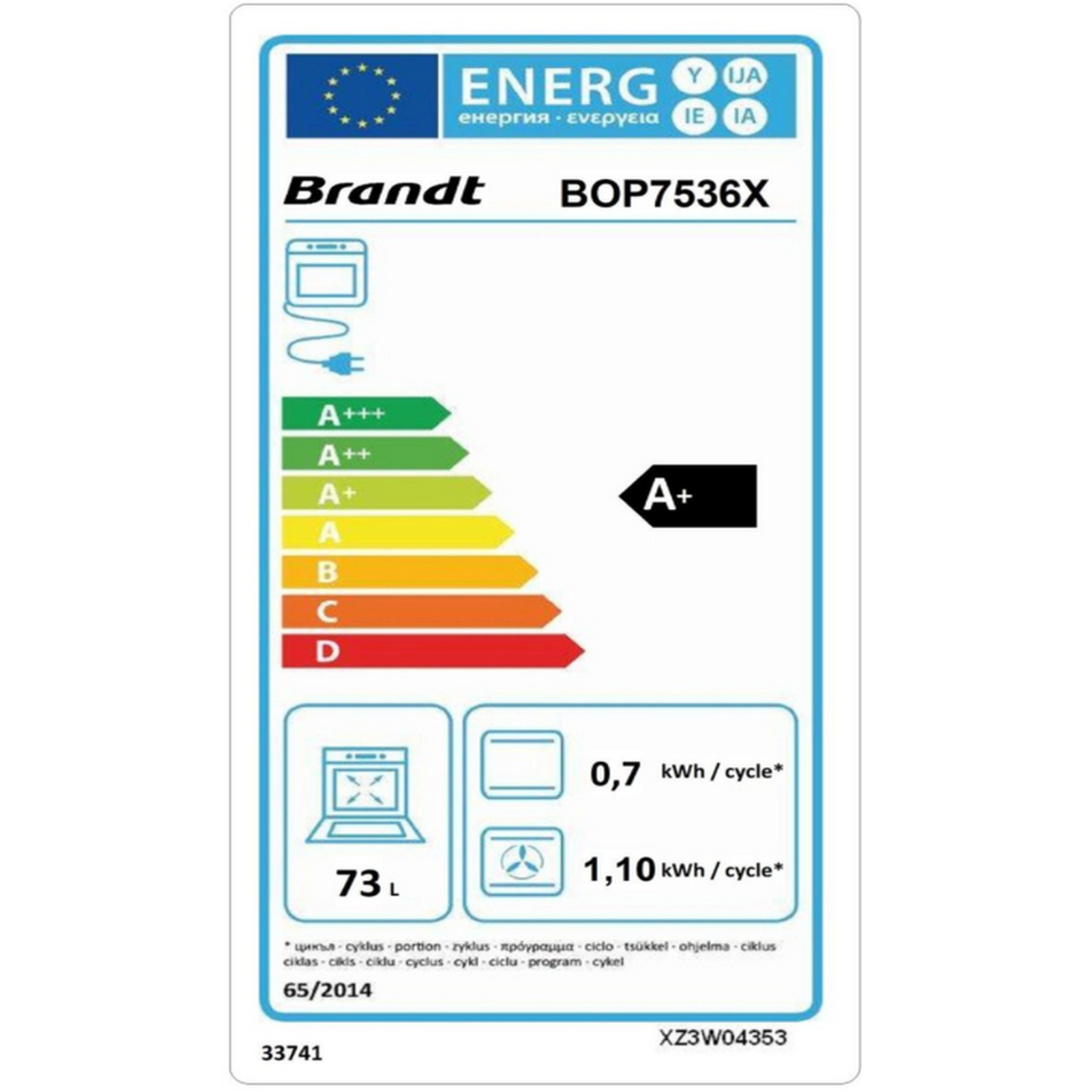 Voir la diapositive 2 : BRANDT Four intégrable multifonction 73l 60cm pyrolyse - bop7536x