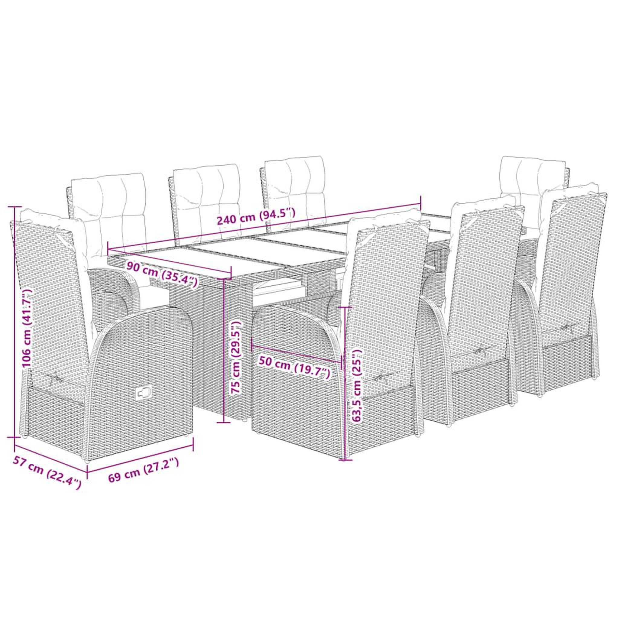 Voir la diapositive 6 : VIDAXL Ensemble a manger de jardin 9pcs coussins noir resine tressee