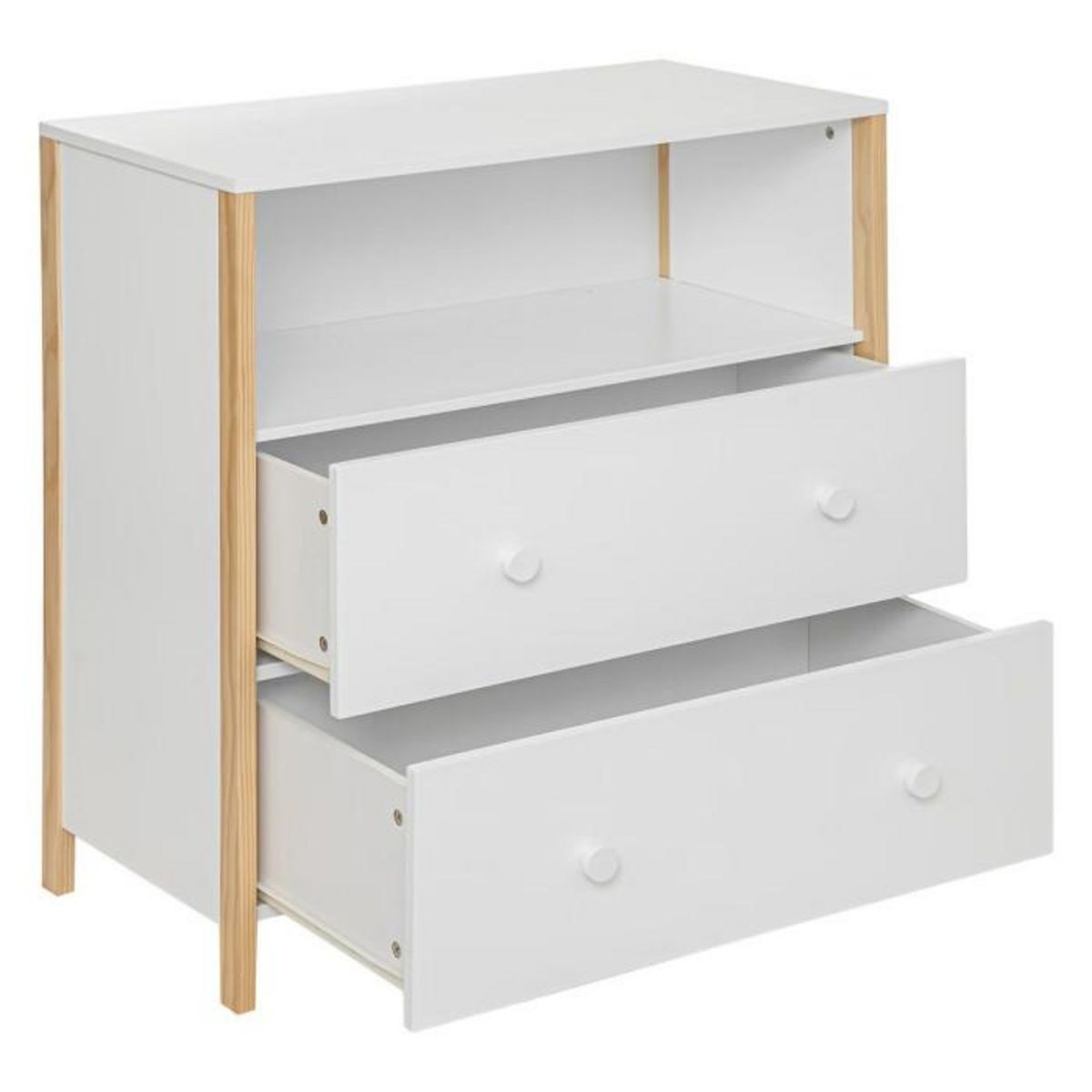 Atmosphera Kids Commode 2 Tiroirs & 1 Niche  Kima  85cm Blanc
