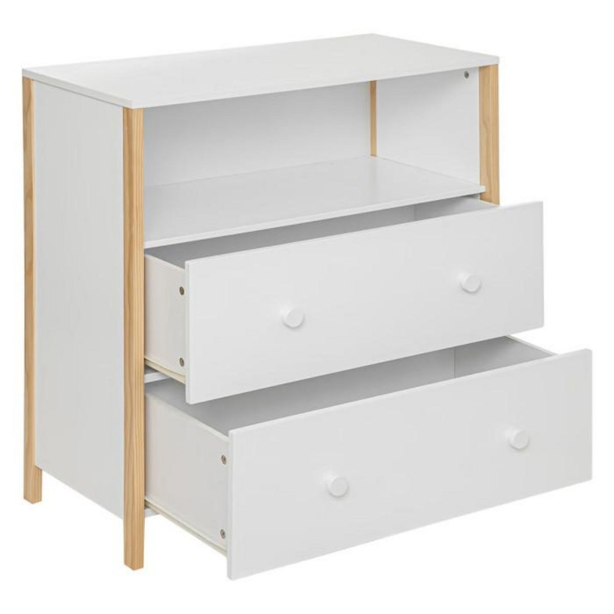 Atmosphera Kids Commode 2 Tiroirs & 1 Niche  Kima  85cm Blanc