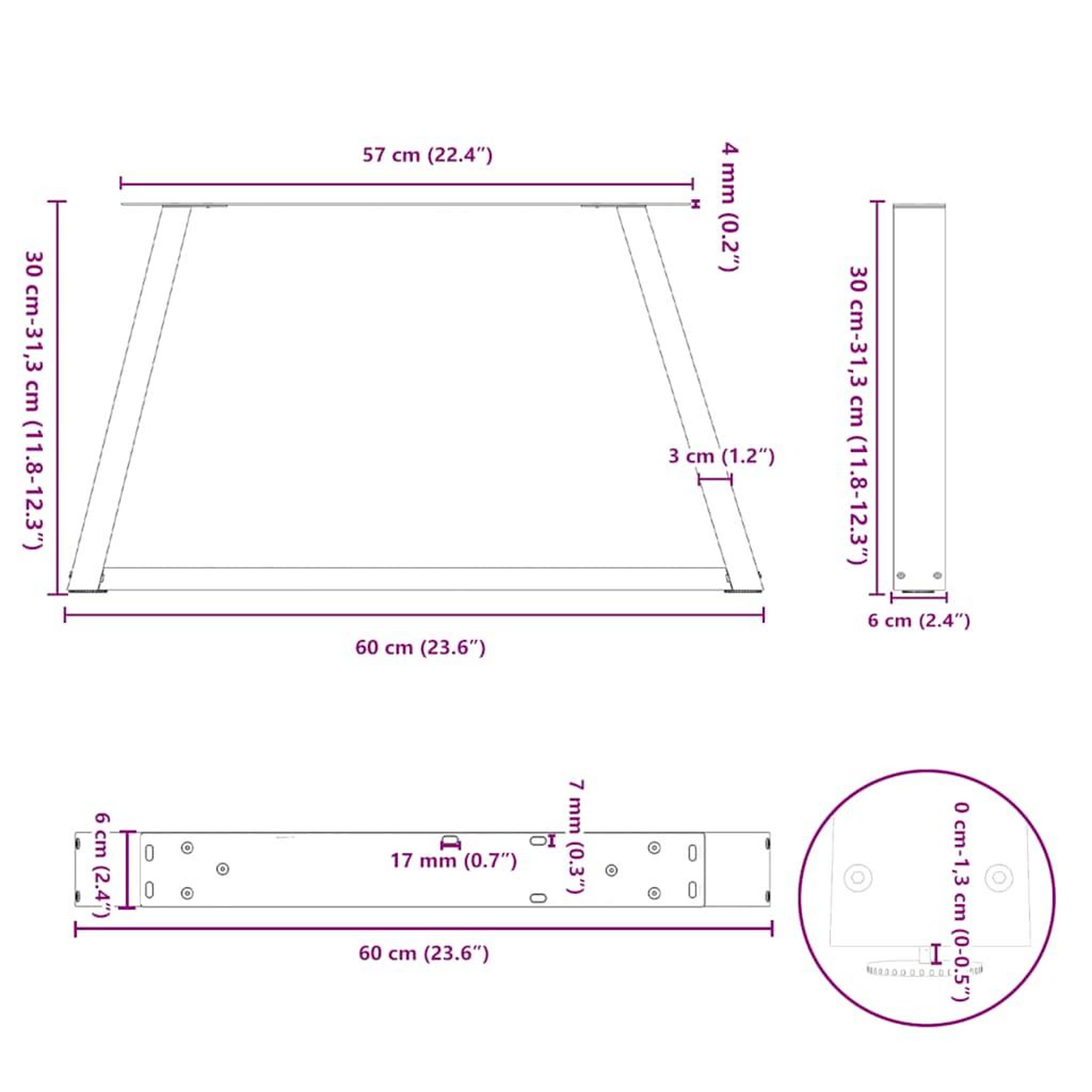 Voir la diapositive 6 : VIDAXL Pieds de table a manger forme V 2 pcs noir 60x(30-31,3)cm acier