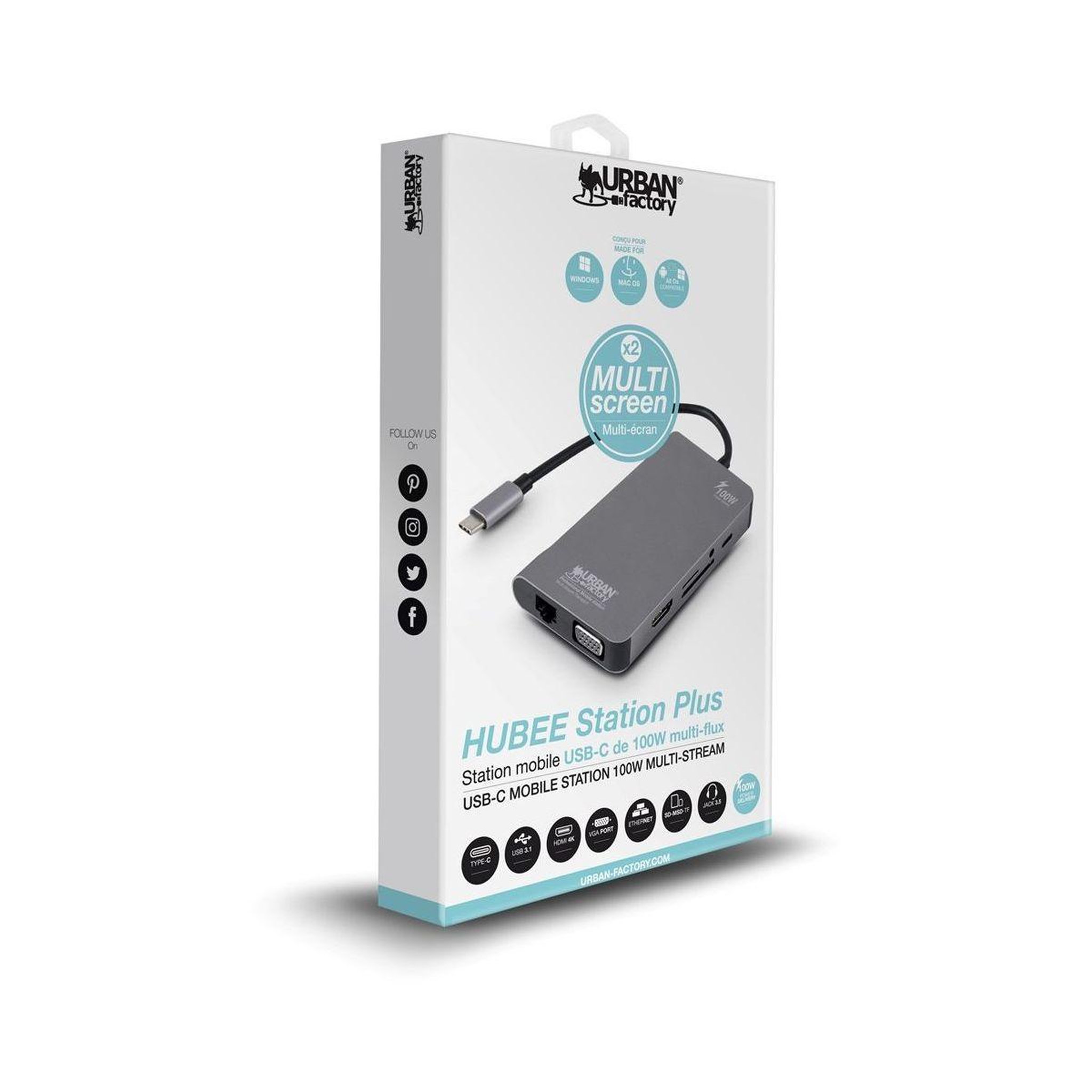 Voir la diapositive 3 : URBAN FACTORY Hub USB C USB-C/ multiports 10 en 1 power delivery