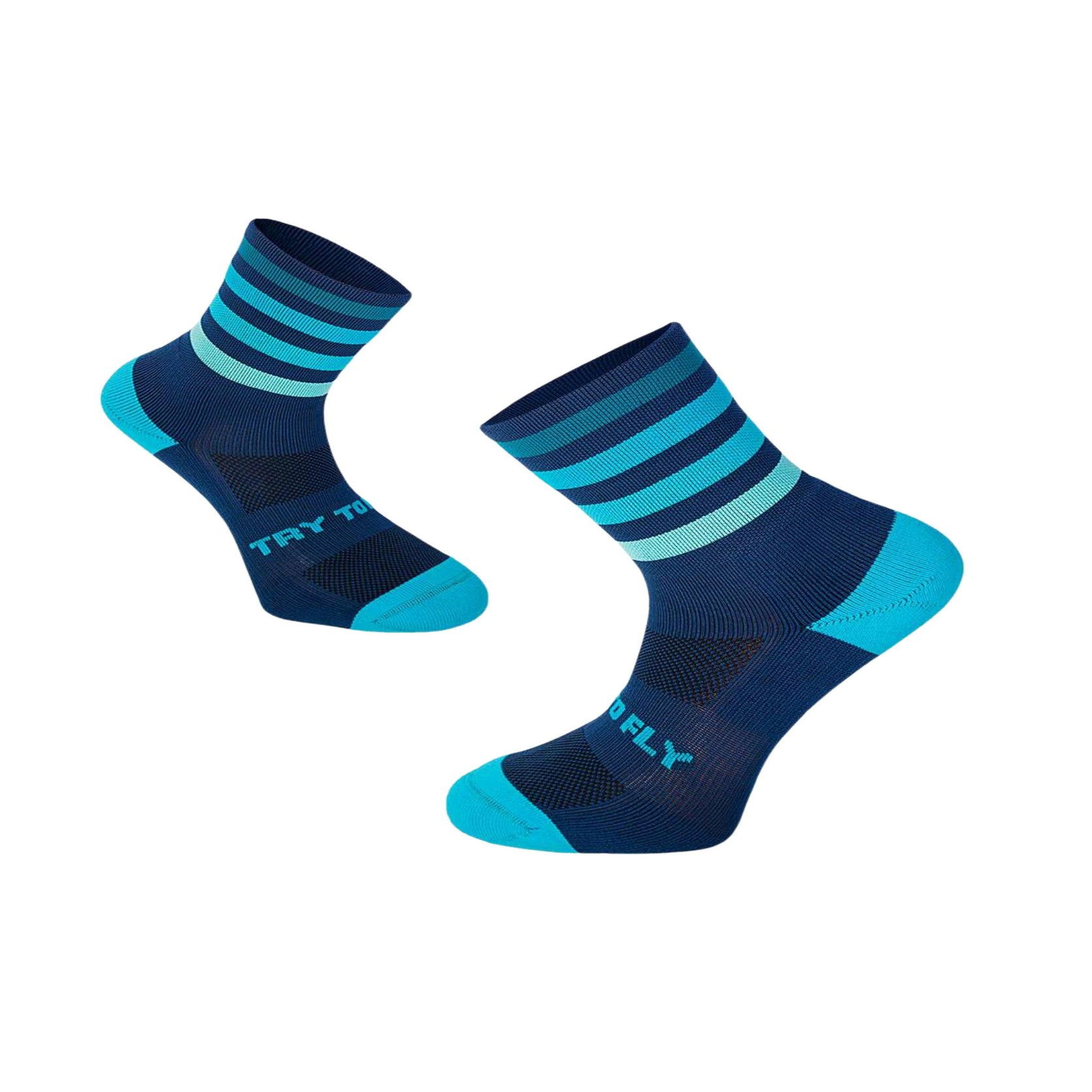TRY TO FLY Chaussettes running microlon® marine & turquoise. Coloris disponibles : Bleu