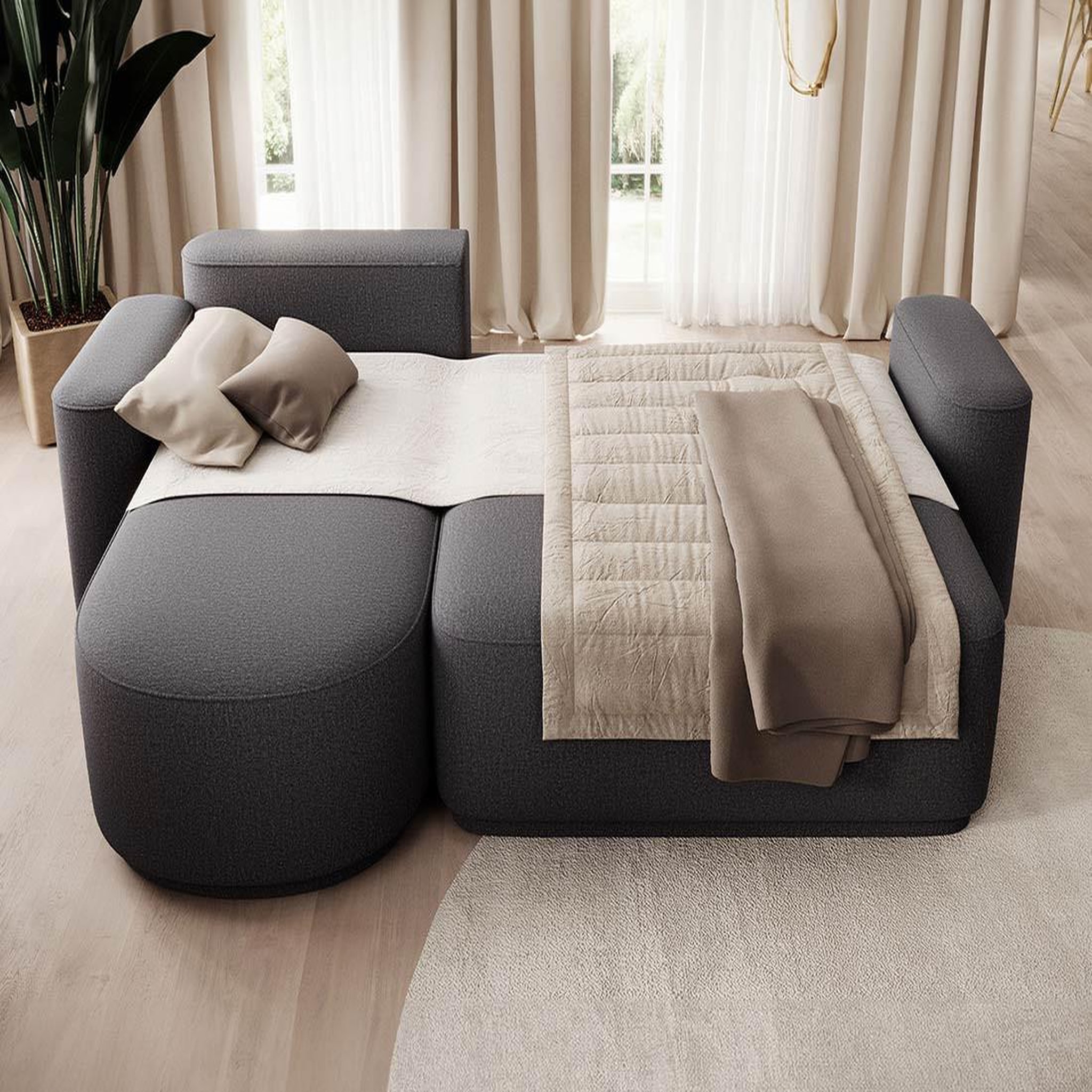 Voir la diapositive 2 : BEST MOBILIER Sam - canapé d'angle gauche 4 places convertible avec coffre en tissu