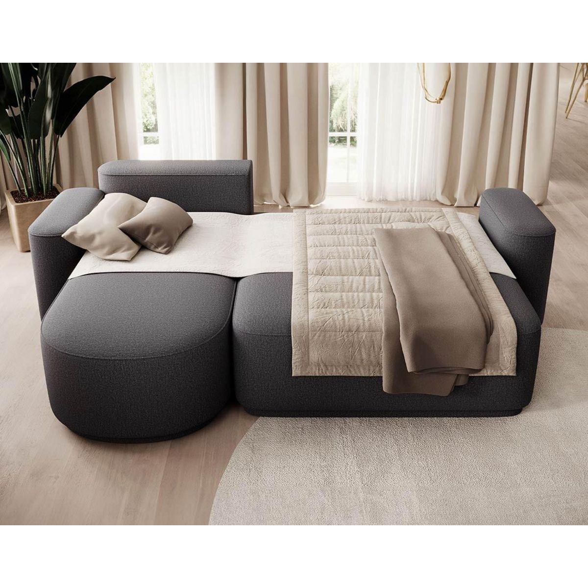 BEST MOBILIER Sam - canapé d'angle gauche 4 places convertible avec coffre en tissu