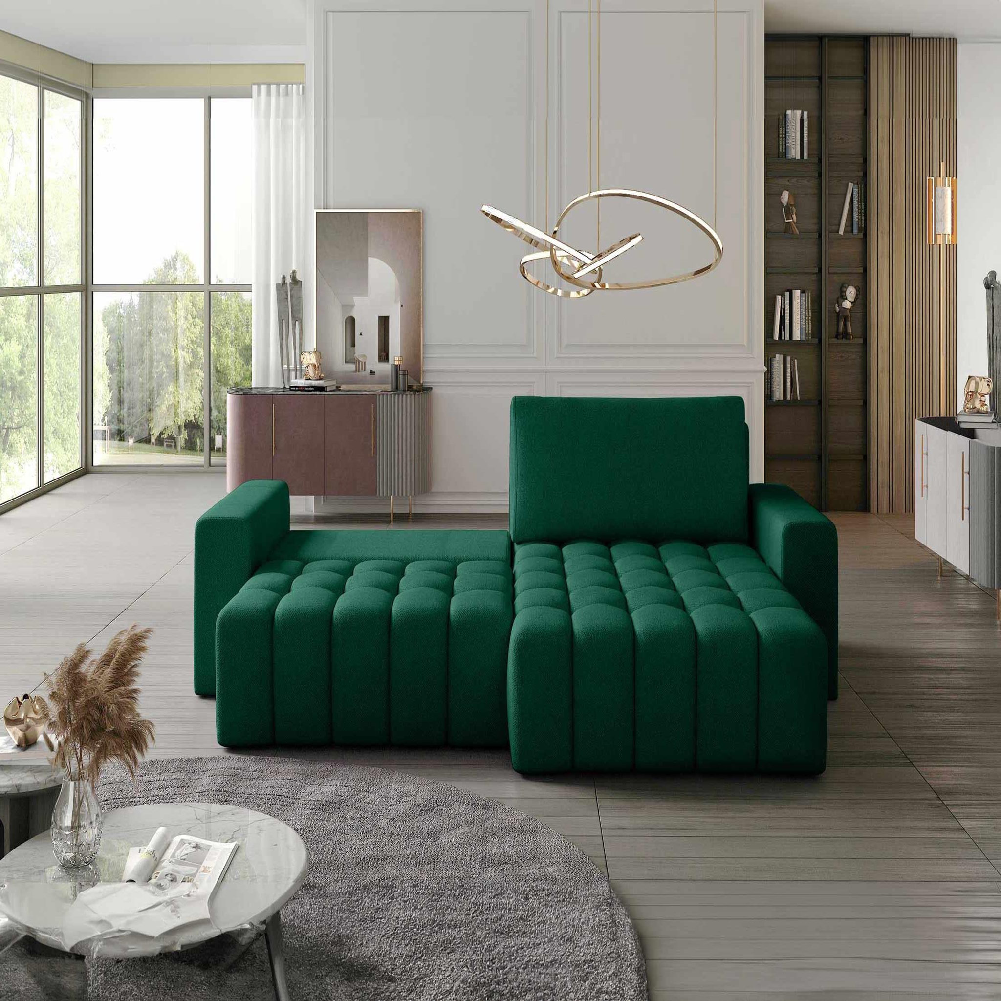 Voir la diapositive 2 : BEST MOBILIER Cordova - canapé d'angle droit 4 places convertible avec coffre en velours
