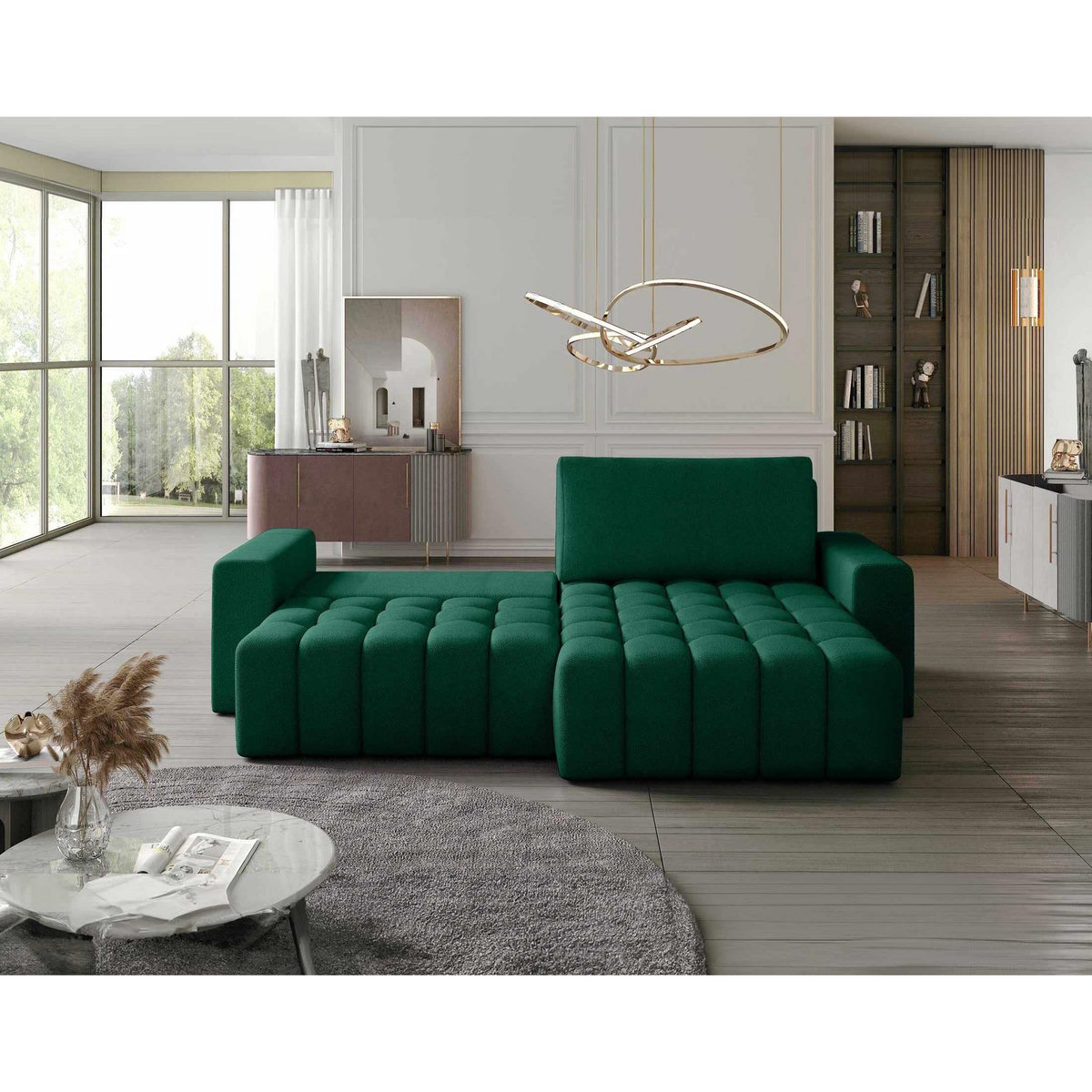 BEST MOBILIER Cordova - canapé d'angle droit 4 places convertible avec coffre en velours