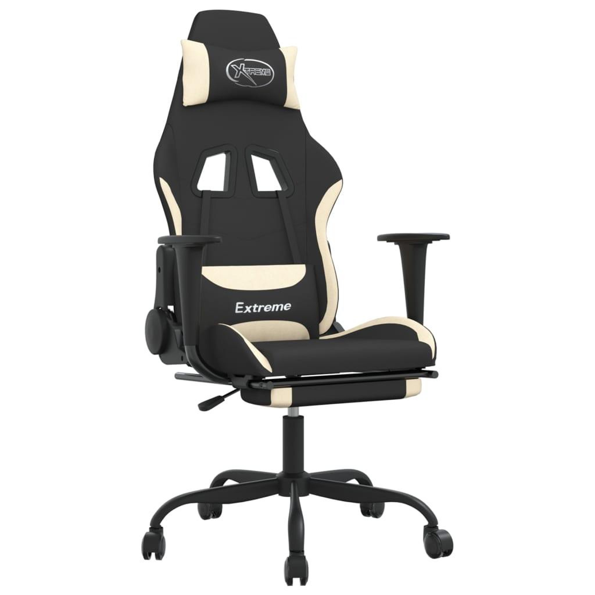 Voir la diapositive 2 : VIDAXL Chaise de jeu avec repose-pied Noir et creme Tissu