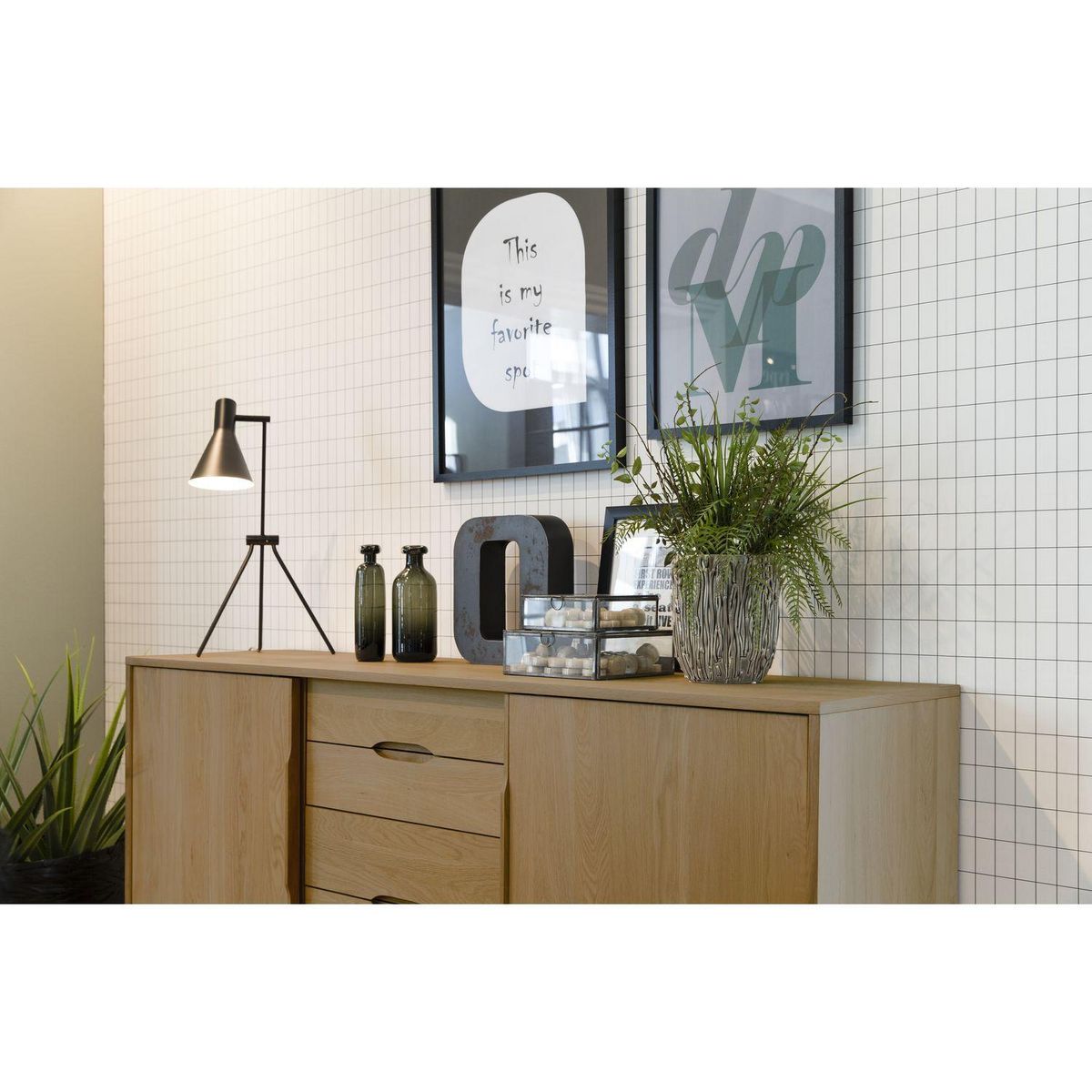 TOILINUX Buffet en panneaux de particules avec 4 tiroirs et 2 portes - Beige