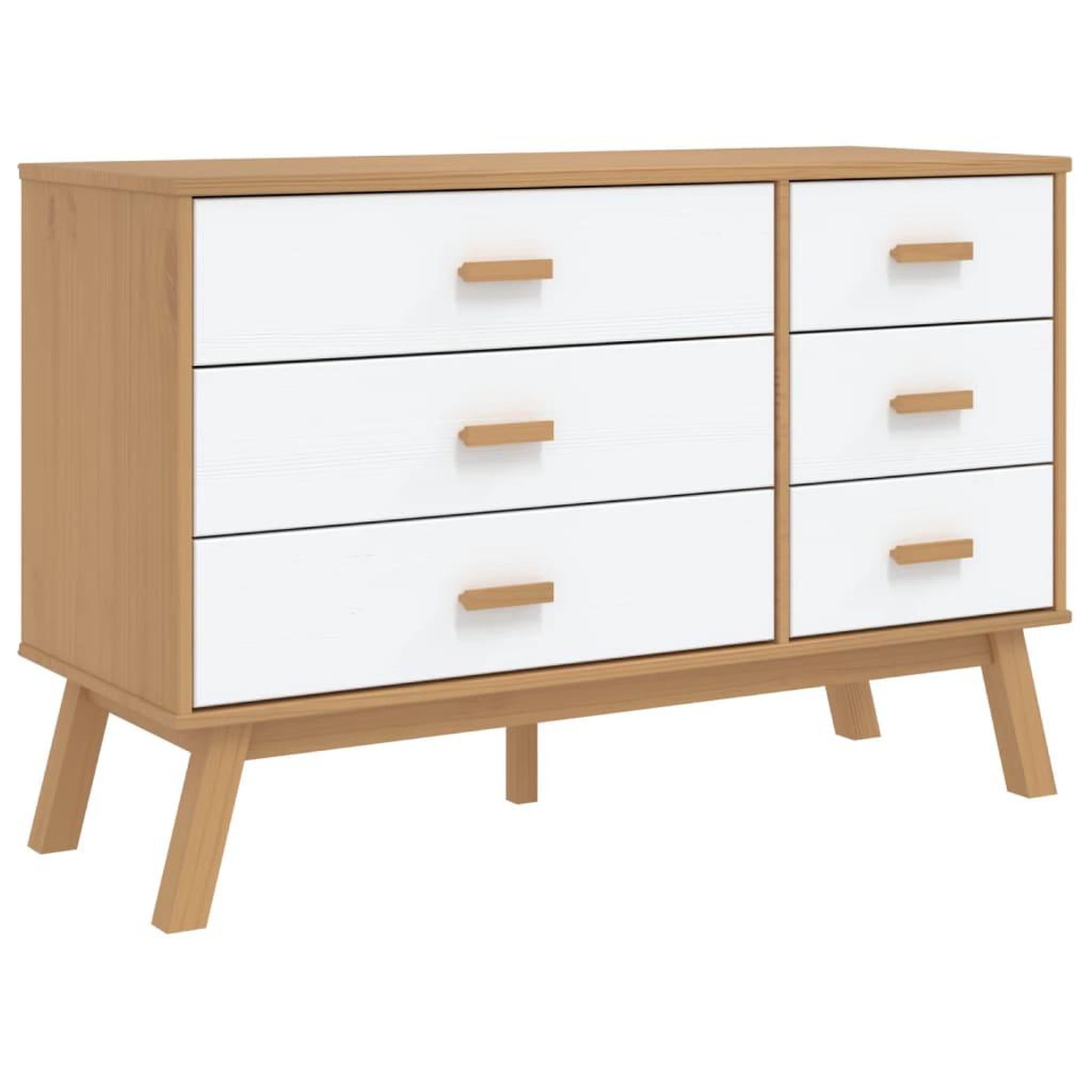 Voir la diapositive 2 : VIDAXL Armoire a tiroirs OLDEN blanc et marron bois de pin solide