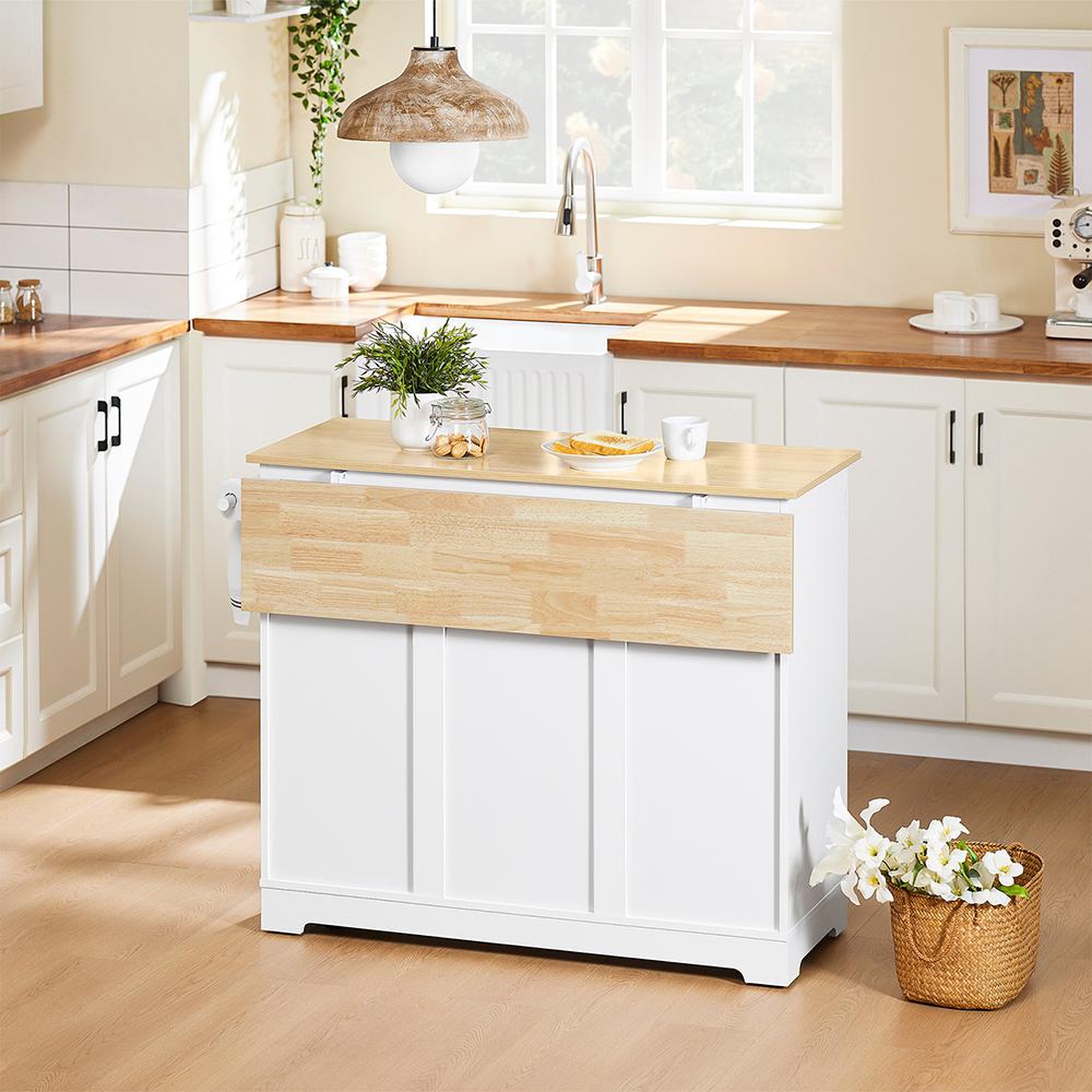 Voir la diapositive 6 : SOBUY SoBuy - Îlot De Cuisine à deux tiroirs - Blanc - 107x44x91cm - Nordique - FKW129-NW