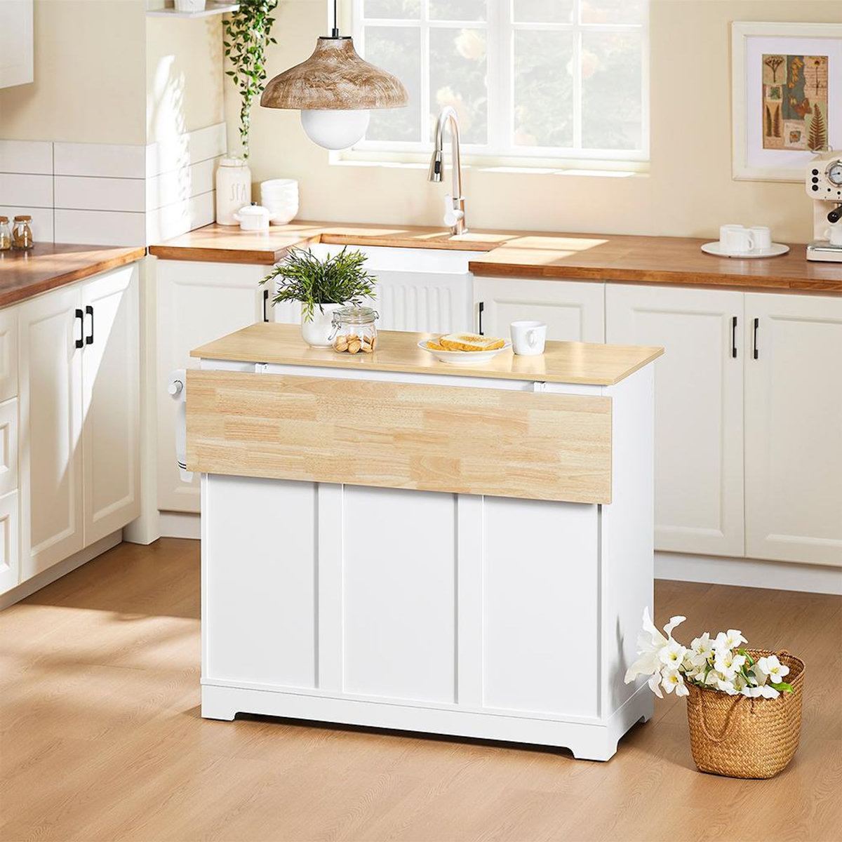 SOBUY SoBuy - Îlot De Cuisine à deux tiroirs - Blanc - 107x44x91cm - Nordique - FKW129-NW