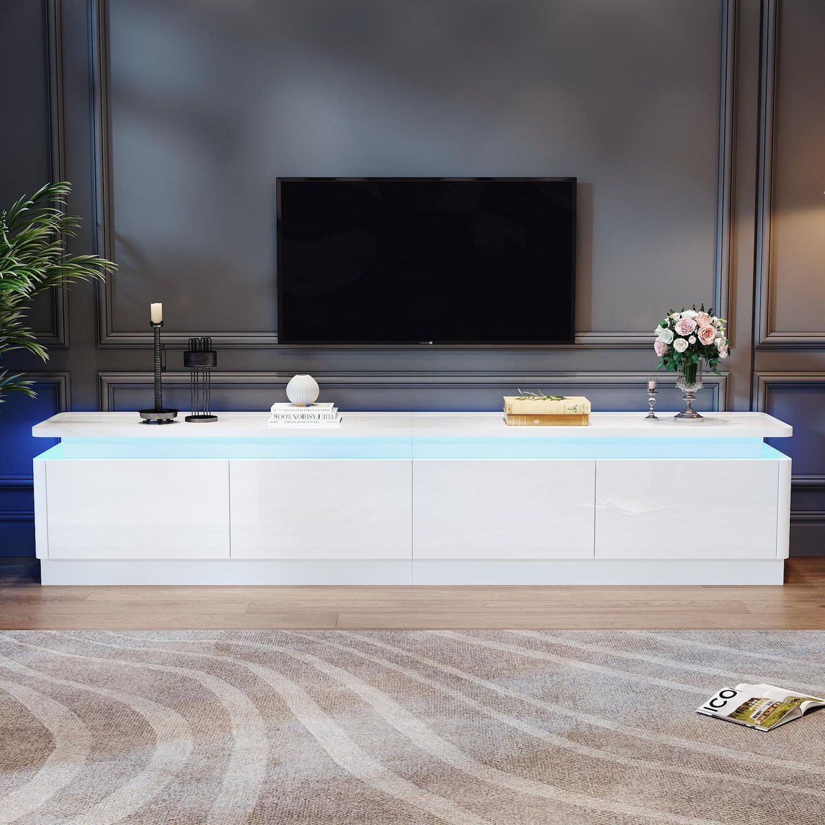 MERAX Meuble tv blanc 180 cm led panneau de particules