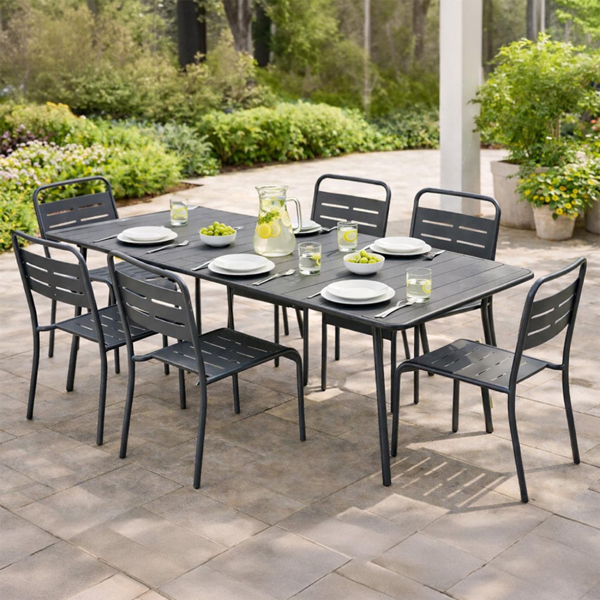 CONCEPT USINE Ensemble table de jardin 160 cm et 6 chaises BERGAME