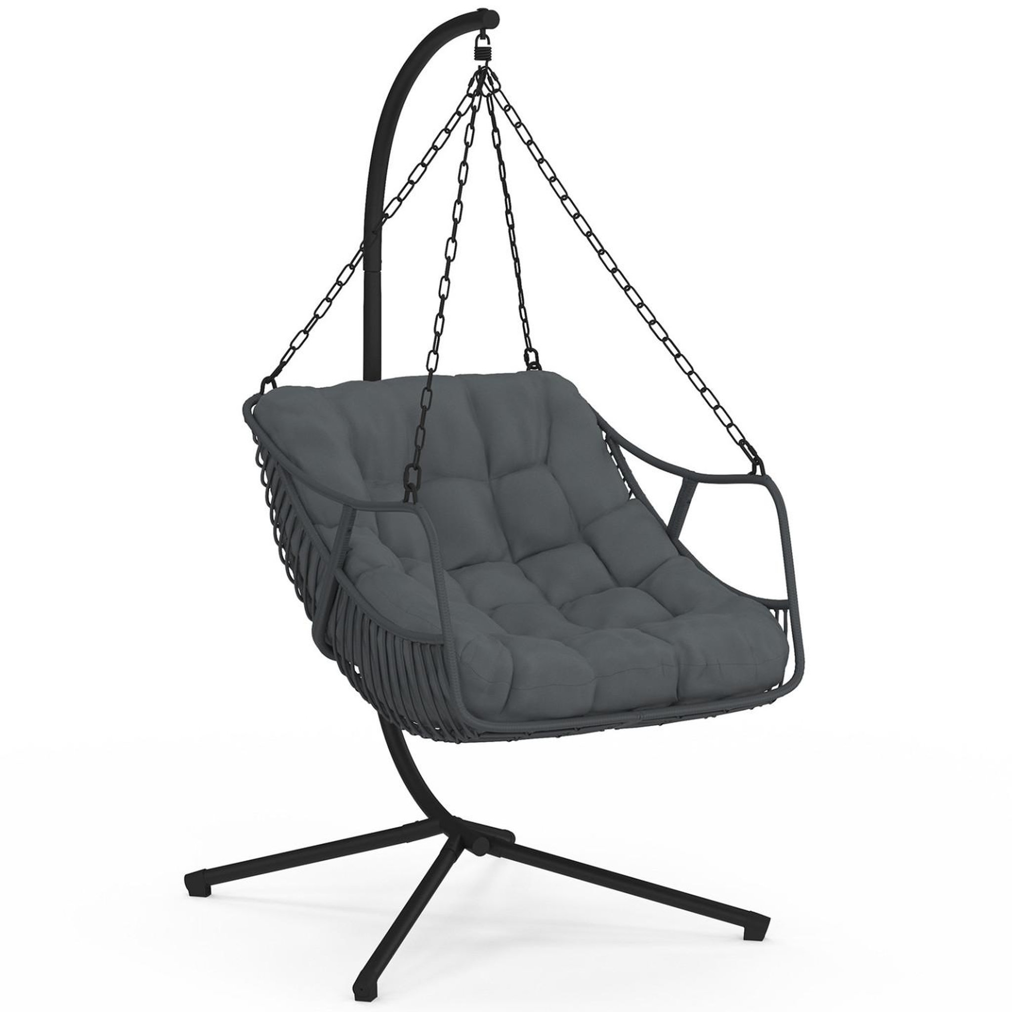 ID MARKET Fauteuil suspendu relax loa ajouré effet rotin gris avec coussin gris