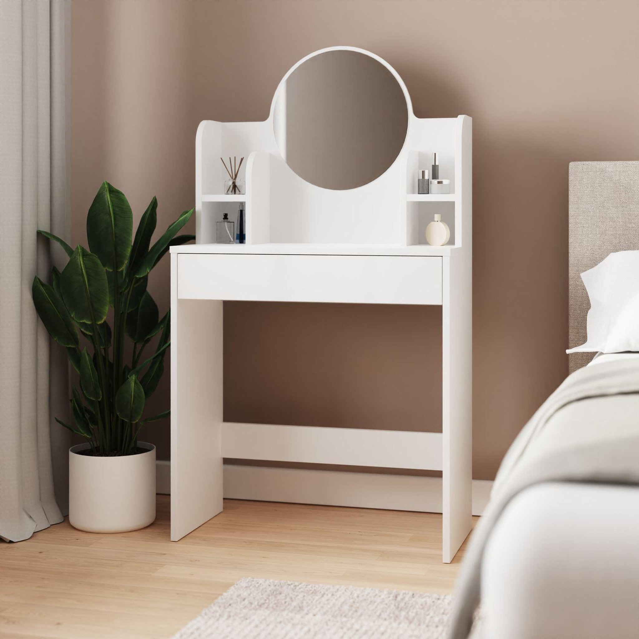 Voir la diapositive 2 : Habitat et Jardin Coiffeuse avec miroir en bois  idis  - 75 x 35 x 135 cm - blanc