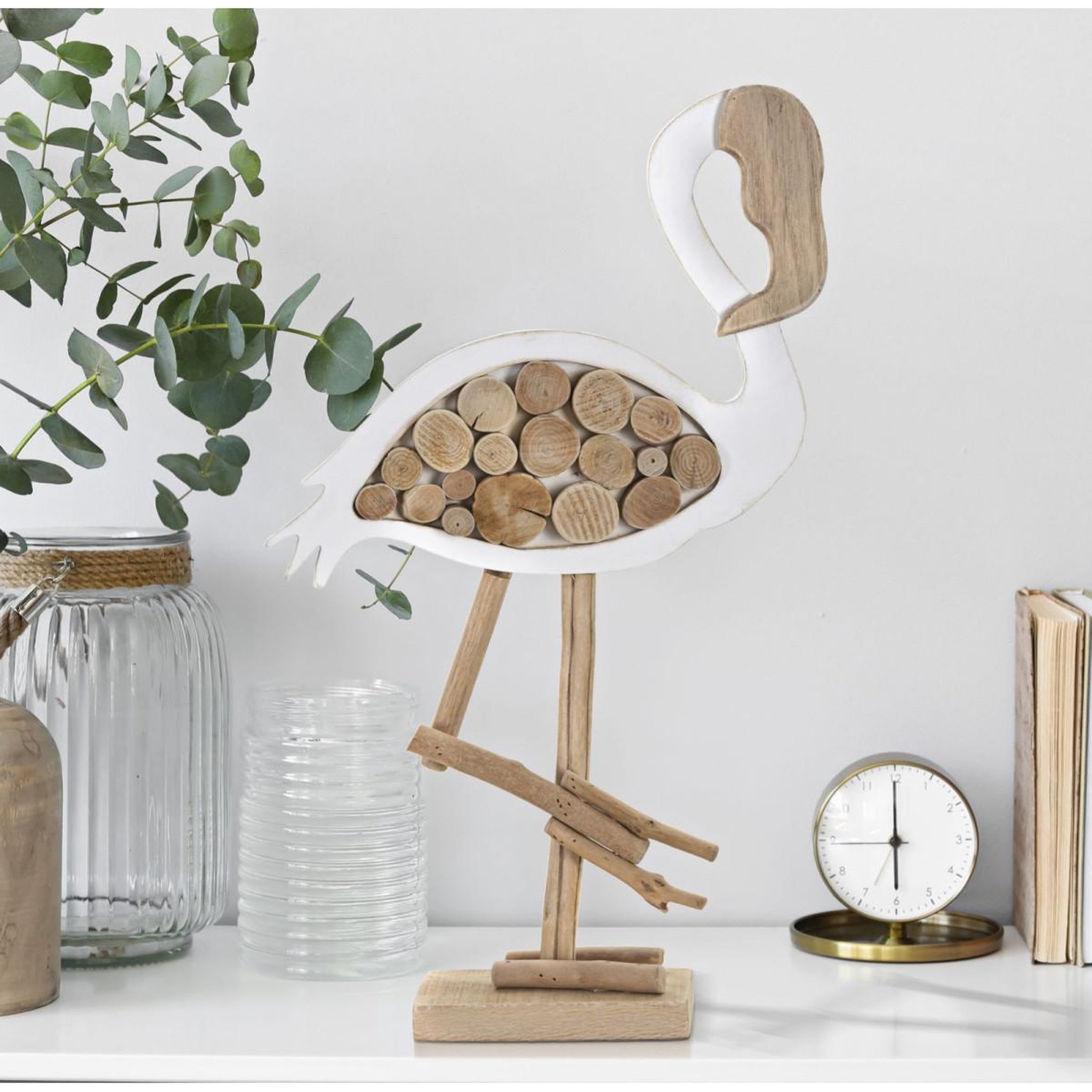 Voir la diapositive 6 : Paris Prix Statue flamant rose en bois  tanoak  56cm naturel & blanc