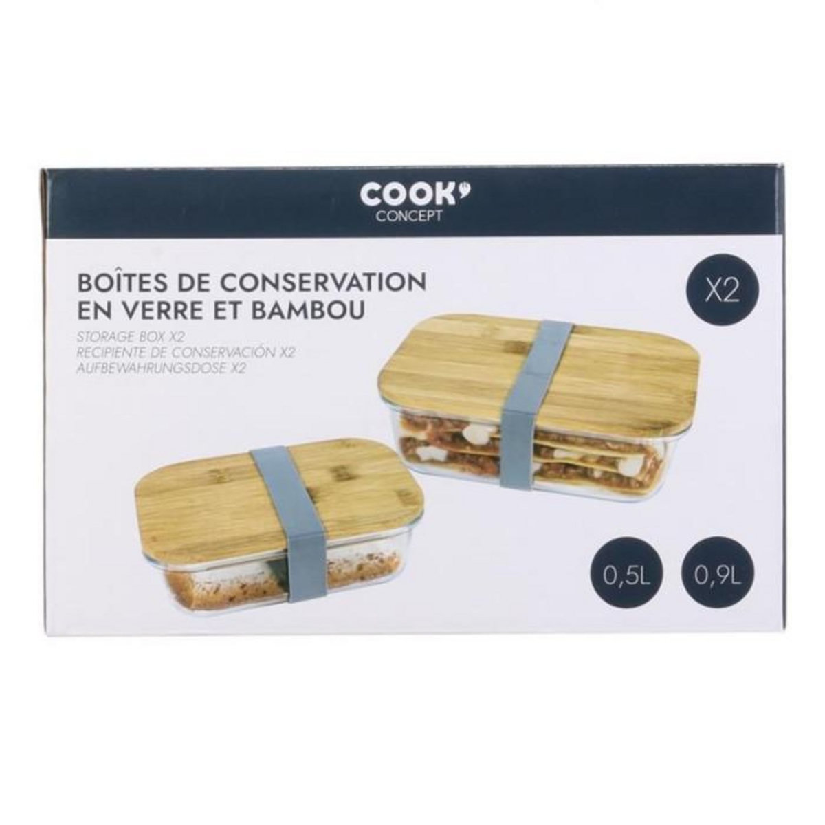 Paris Prix Lot de 2 Boîtes de Conservation  Bambou  0,9L Transparent