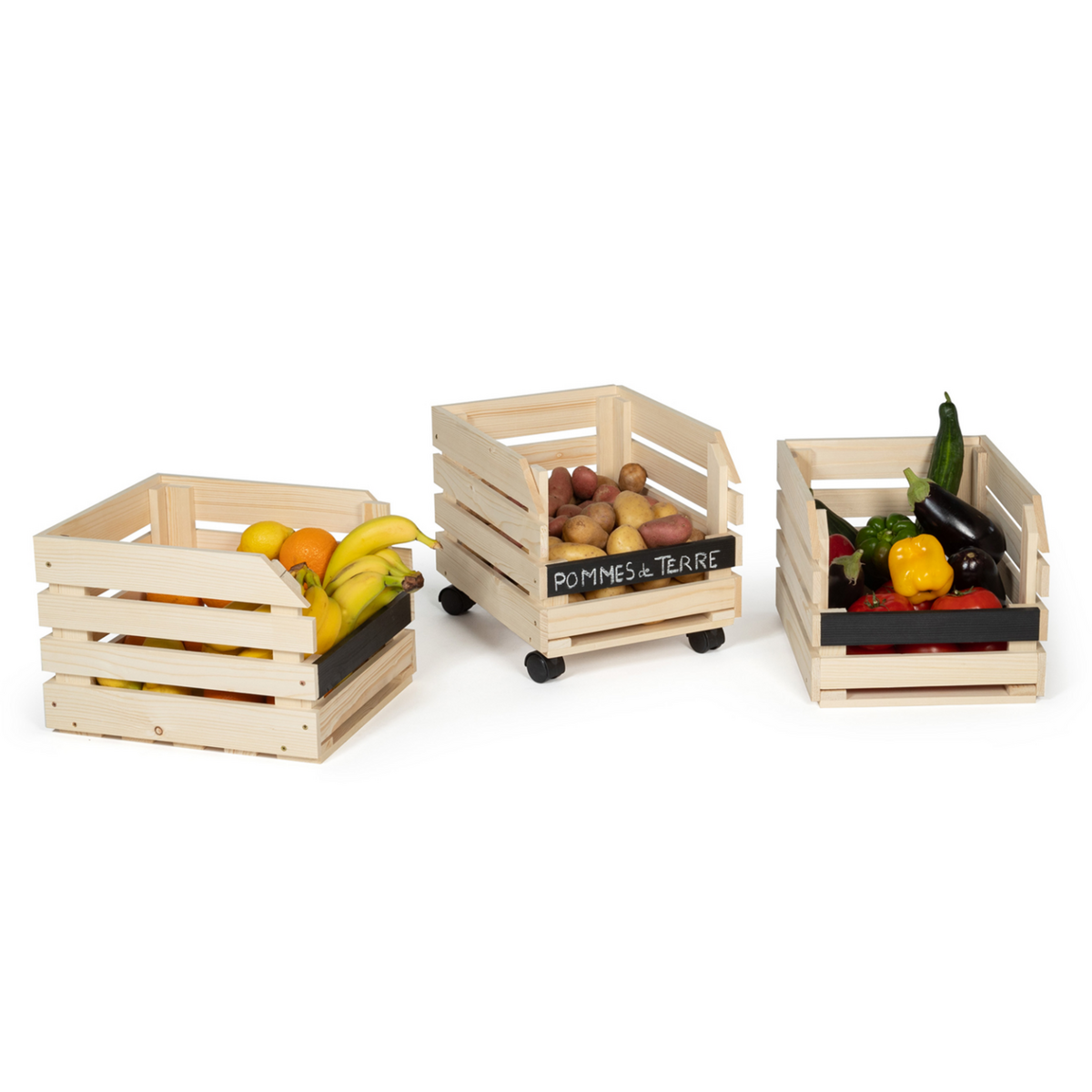 ID MARKET Lot de 3 clayettes en bois empilables pour fruits et légumes