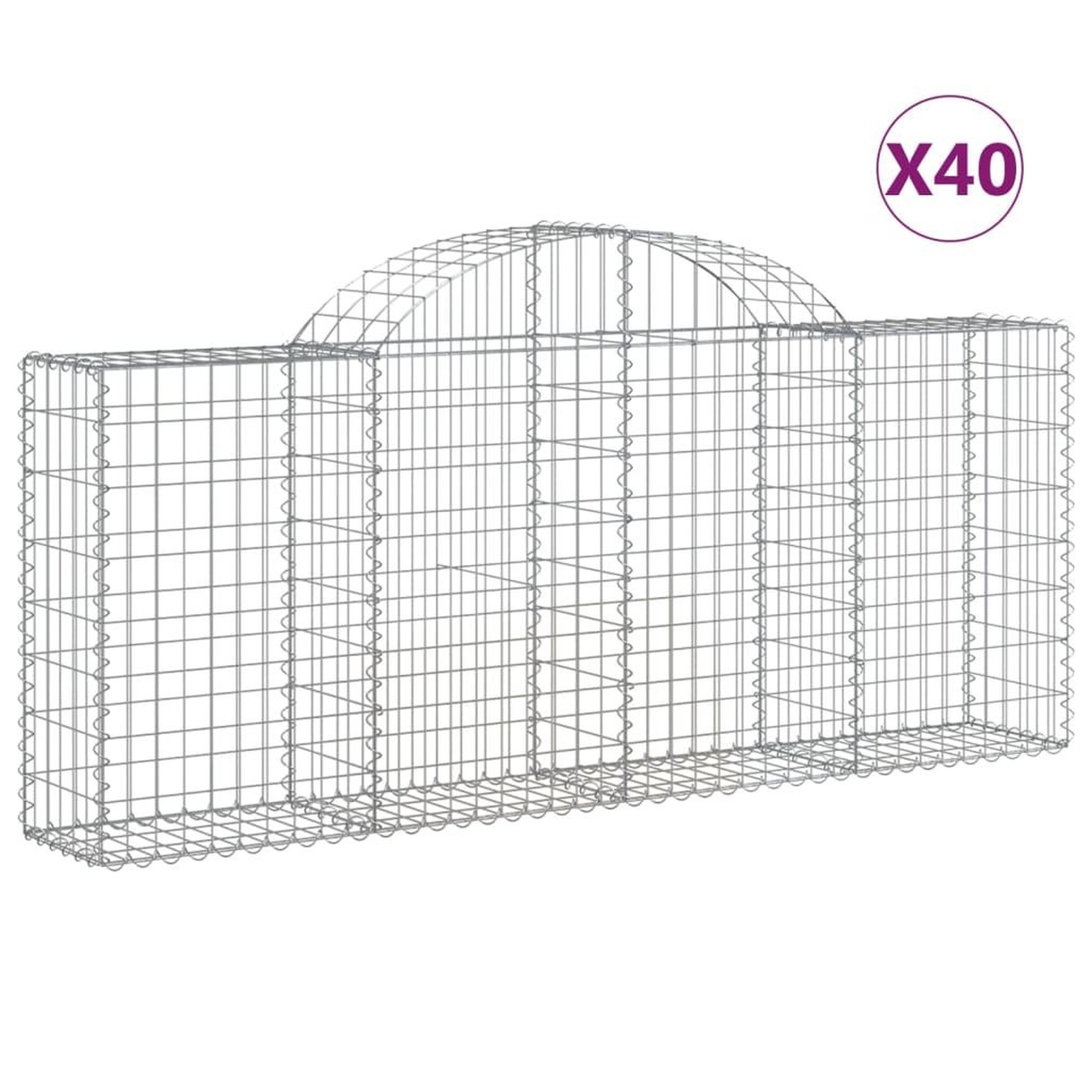 Voir la diapositive 2 : VIDAXL Paniers a gabions arques 40 pcs 200x30x80/100 cm Fer galvanise
