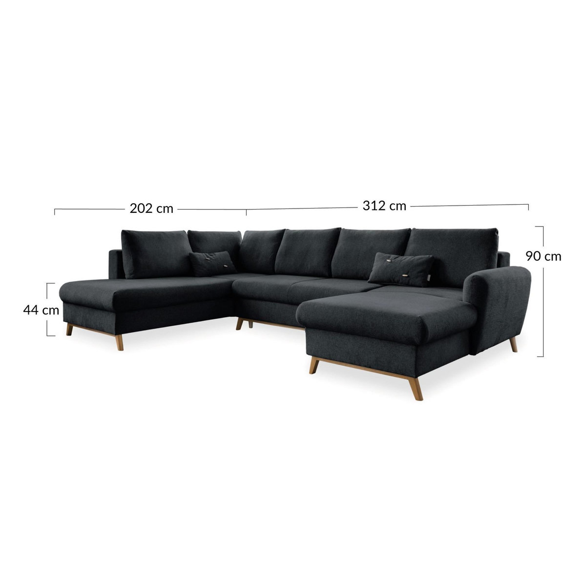 BEST MOBILIER Lagom - canapé d'angle panoramique - convertible - avec coffre - en tissu - 7 places - gauche