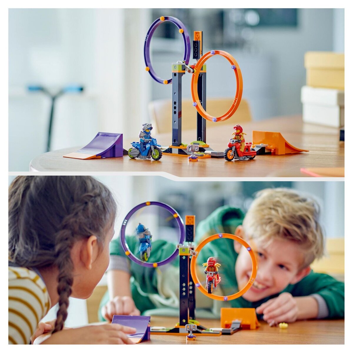 LEGO City 60360 - Le défi de cascade : les cercles rotatifs,  Épreuves pour 1 ou 2 Joueurs avec Moto