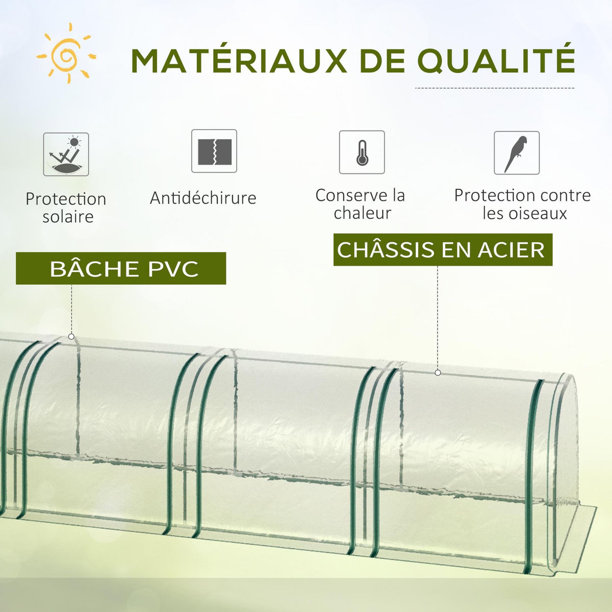 OUTSUNNY Serre de jardin tunnel 2,95L x 1l x 0,8H m 3 portes zippées bâche PVC transparent métal époxy vert
