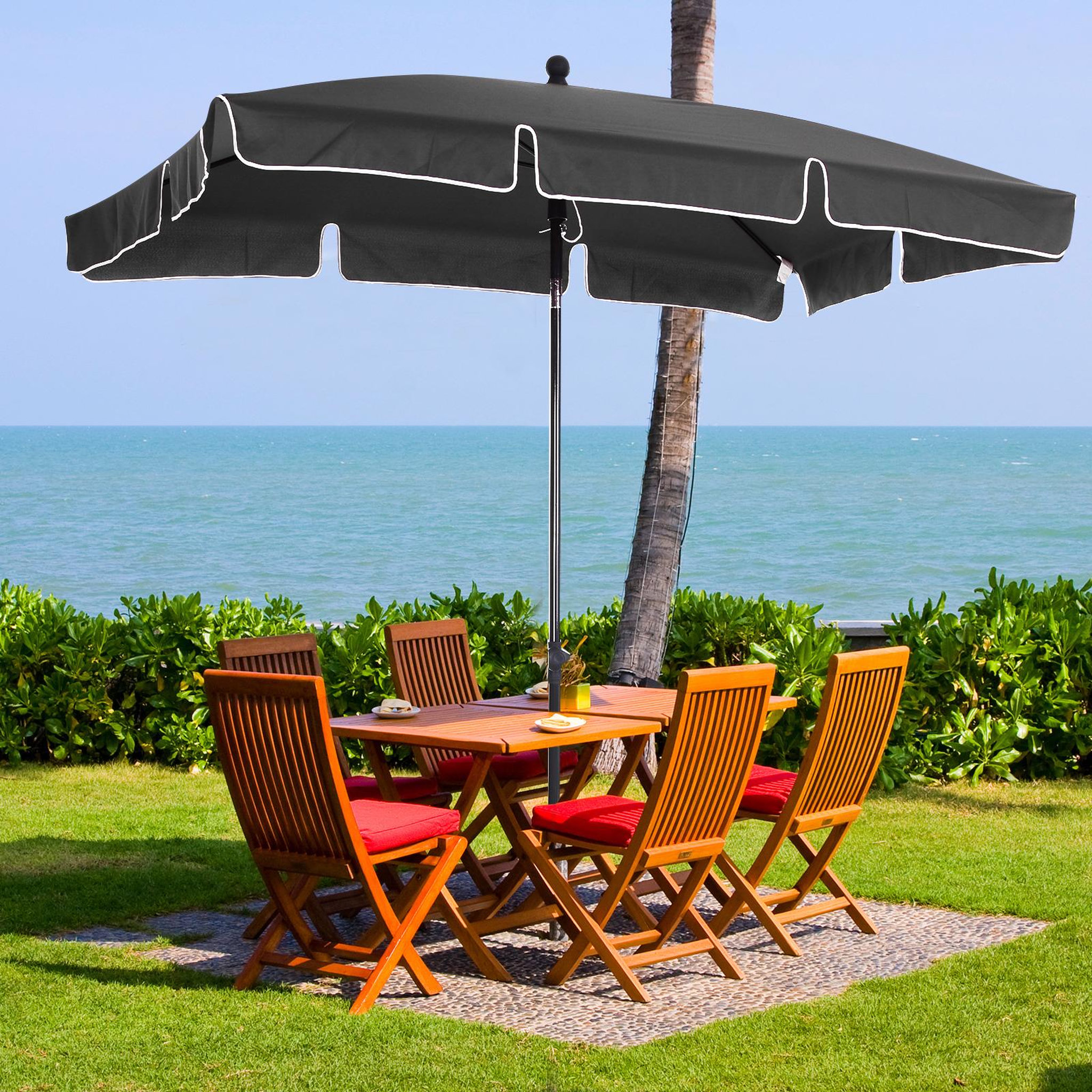 Voir la diapositive 2 : OUTSUNNY Parasol rectangulaire inclinable alu acier polyester haute densité diamètre 2 m gris