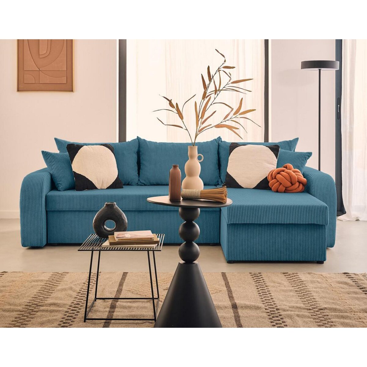 BEST MOBILIER Valos - canapé d'angle réversible - 4 places - convertible avec coffres - en velours côtelé