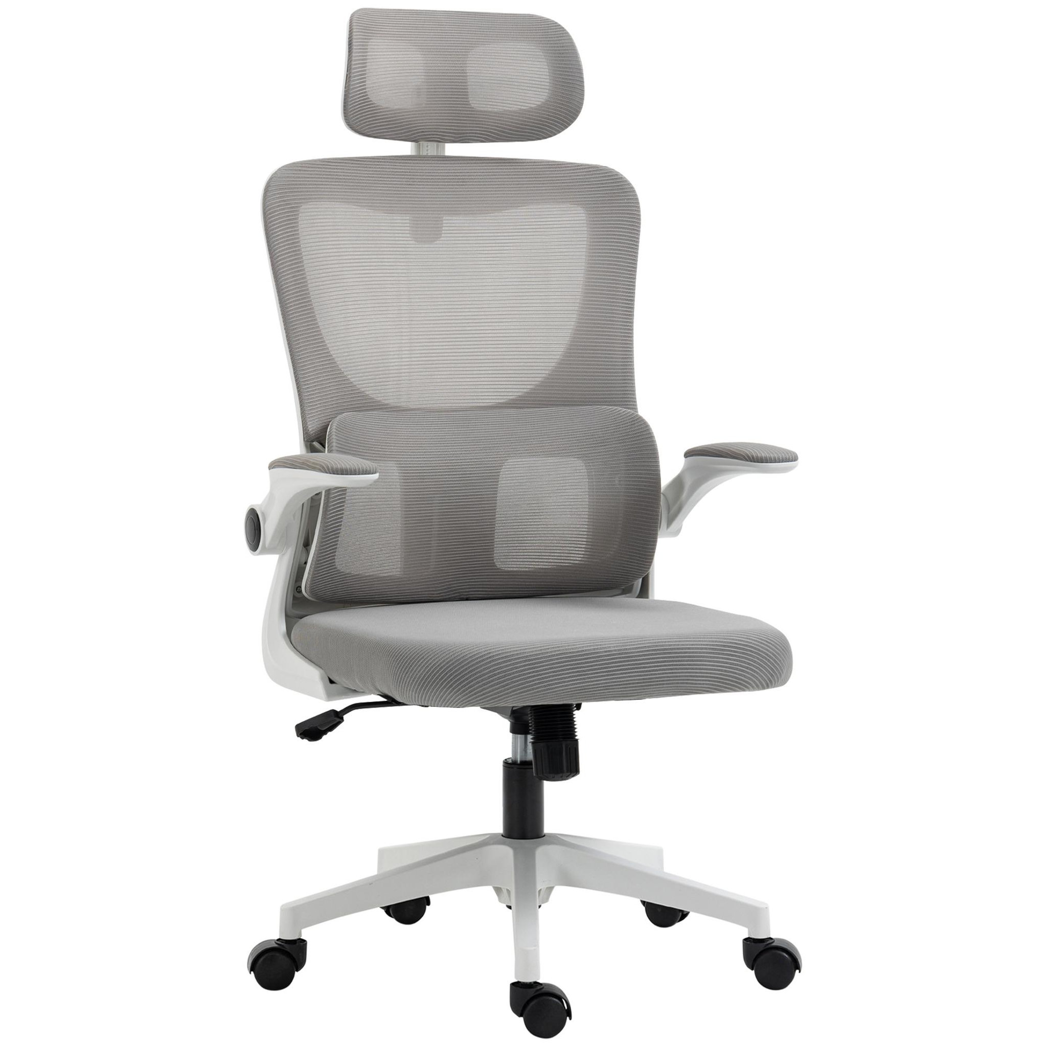 VINSETTO Fauteuil de bureau ergonomique réglable - fonction bascule, support lombaires, tétière ajustable - blanc gris