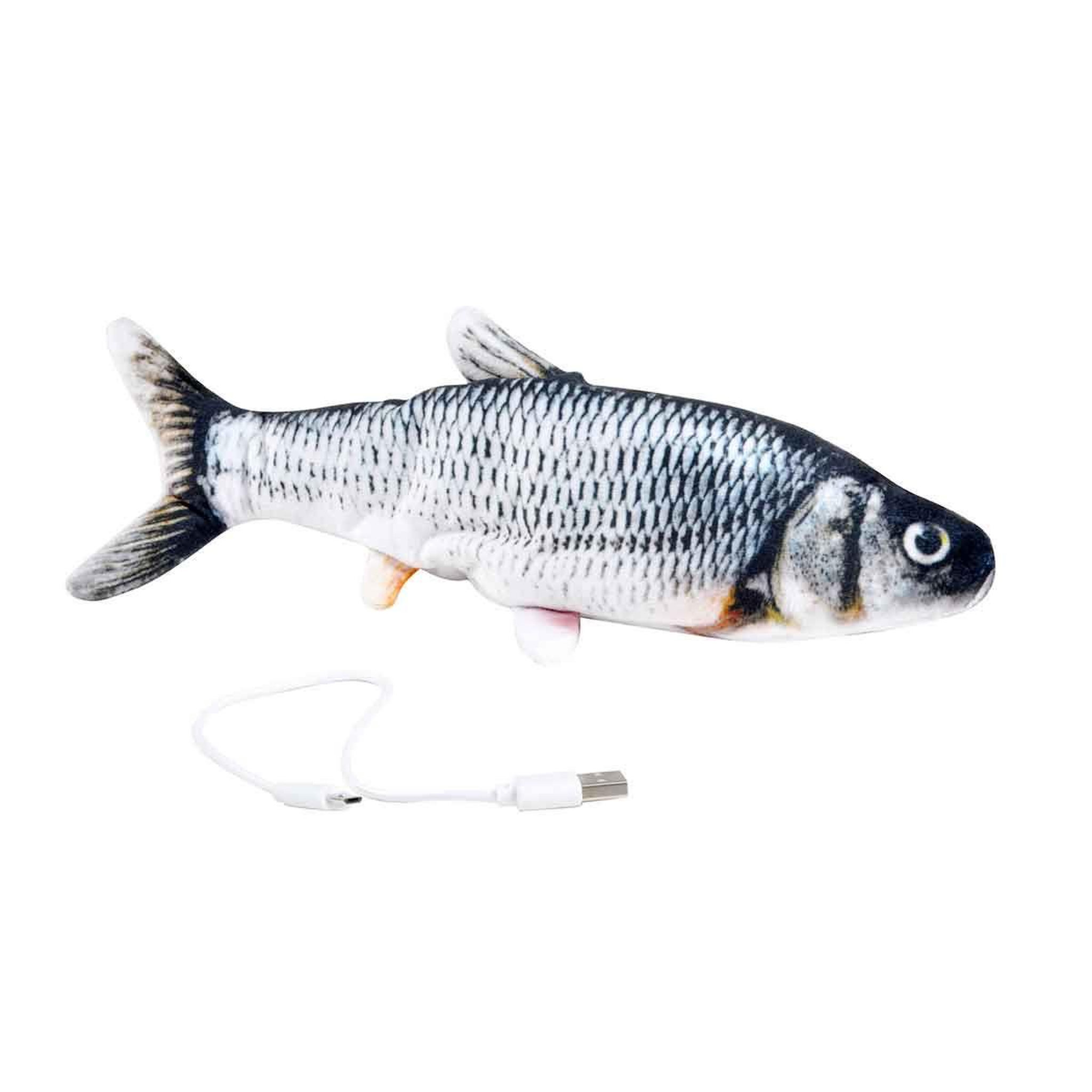 LOVE STORY Jouet peluche pour chat  poisson vibrant  28cm gris