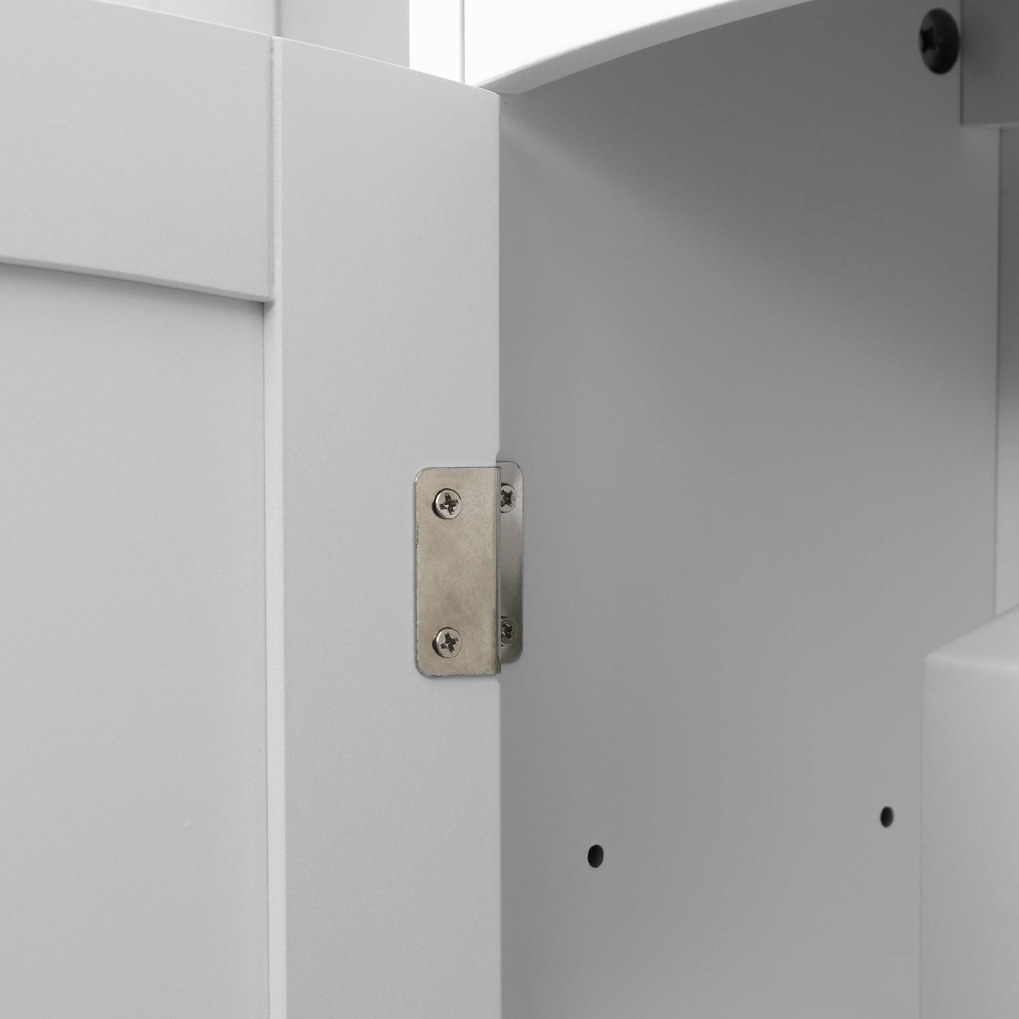 Voir la diapositive 5 : KLEANKIN Armoire haute murale de salle de bain ou wc - placard porte avec étagère réglable - dim. 41l x 18l x 52h cm - mdf blanc gris