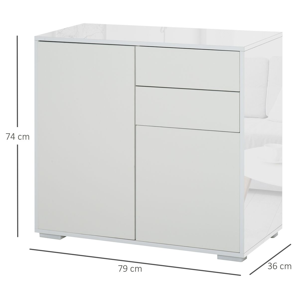 HOMCOM Commode buffet meuble de rangement 2 tiroirs 2 portes avec étagère 79 x 36 x 74 cm blanc