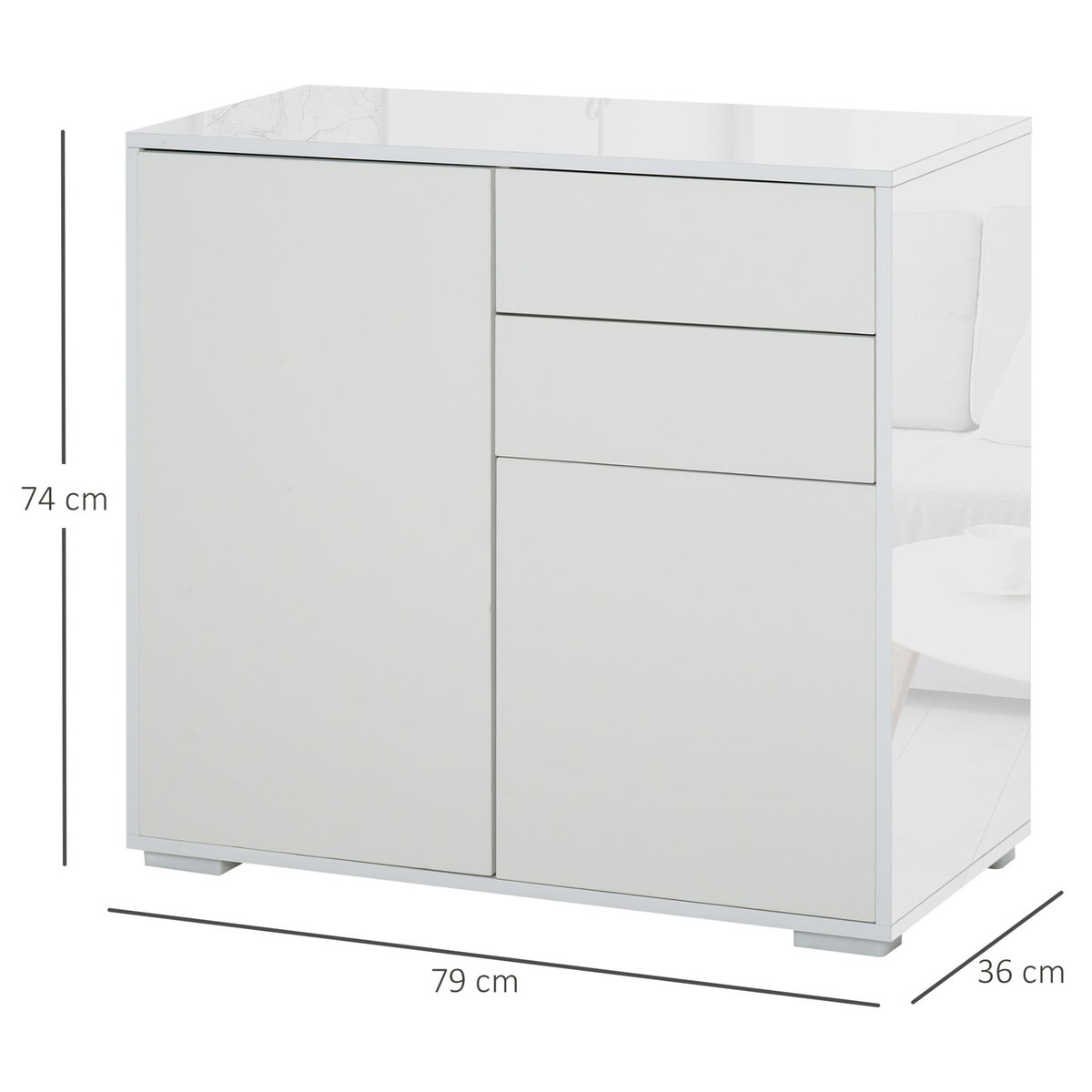 HOMCOM Commode buffet meuble de rangement 2 tiroirs 2 portes avec étagère 79 x 36 x 74 cm blanc