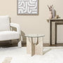 Voir la diapositive 2 : The Home Deco Factory Table d'appoint ronde effet travertin et verre PIETRA - Beige