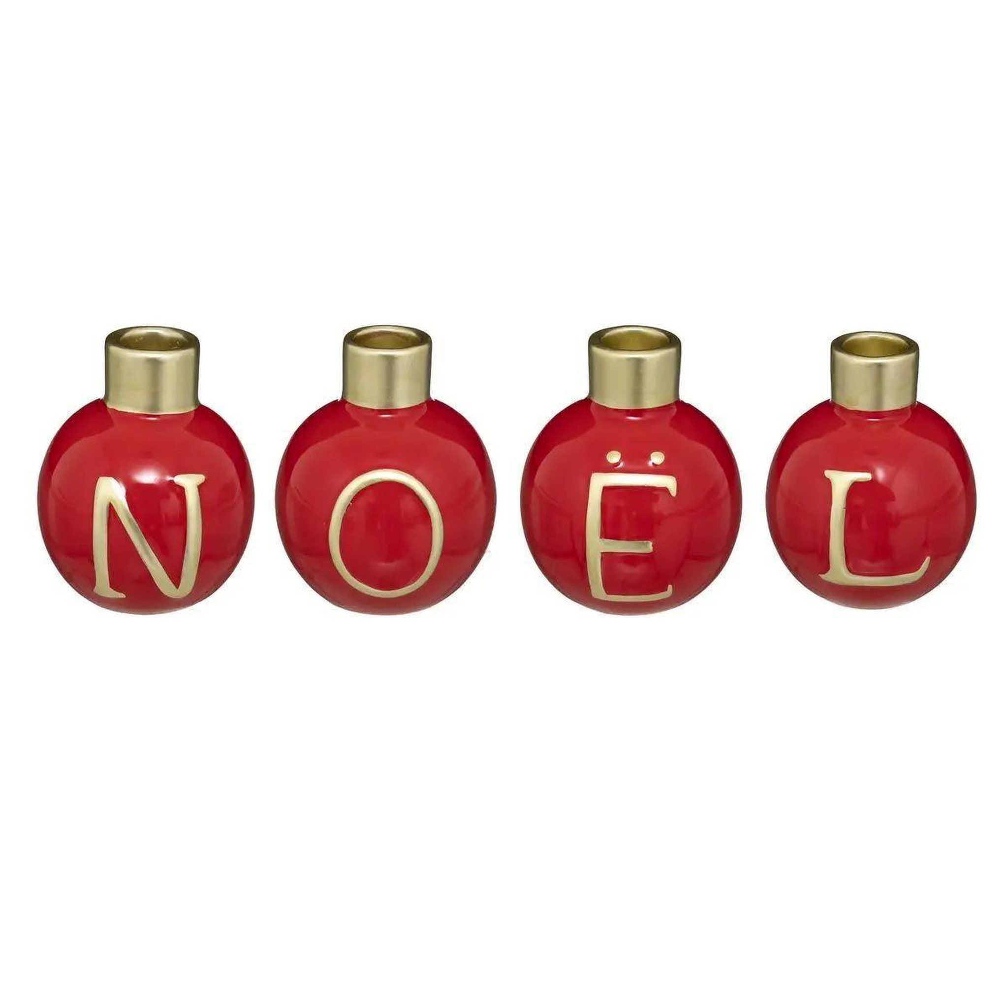 ATMOSPHERA Lot de 4 photophores boules  soir de noël  10cm rouge